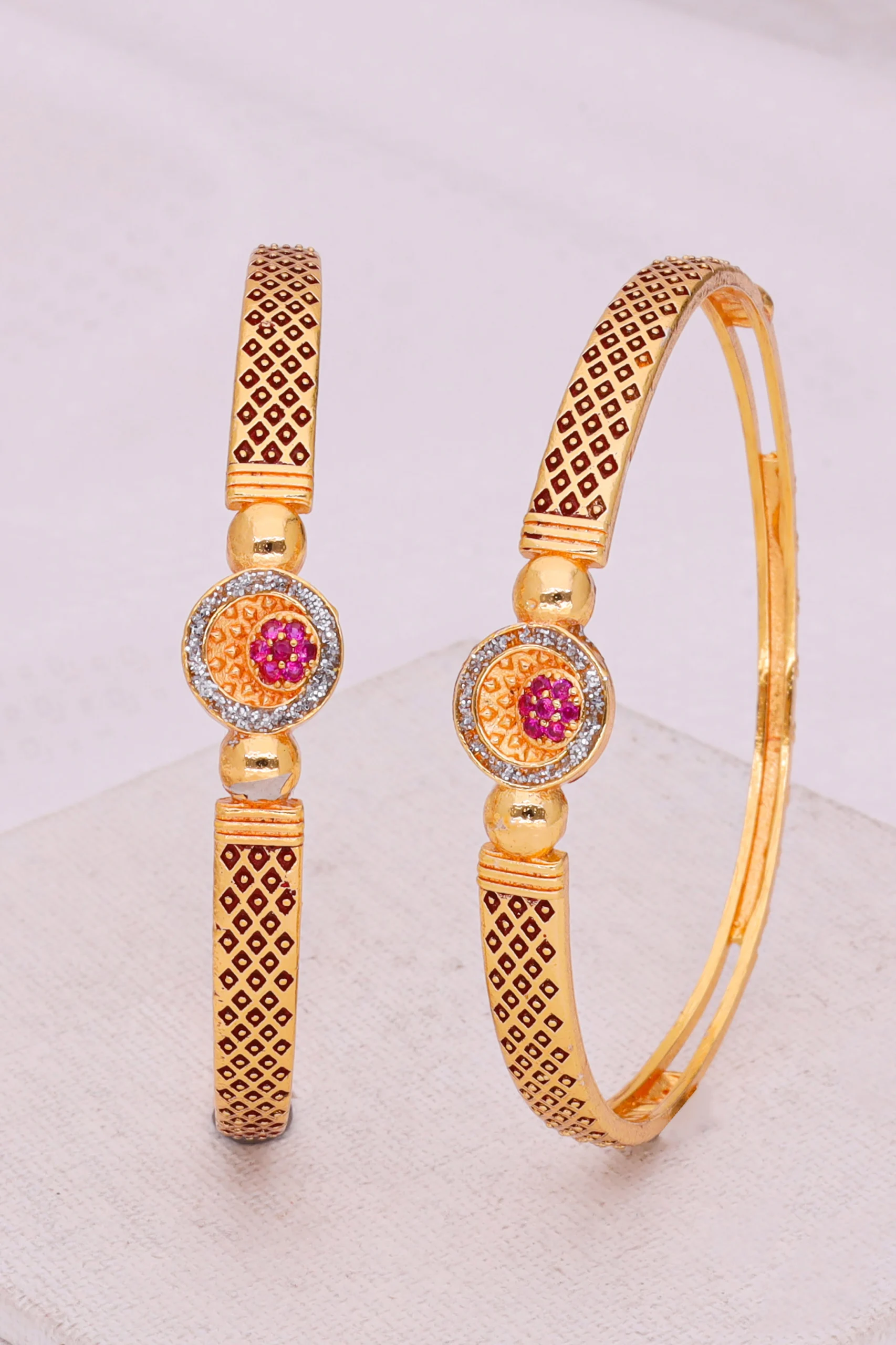 Golden Ruby Medallion Bangle Pair - Image 3
