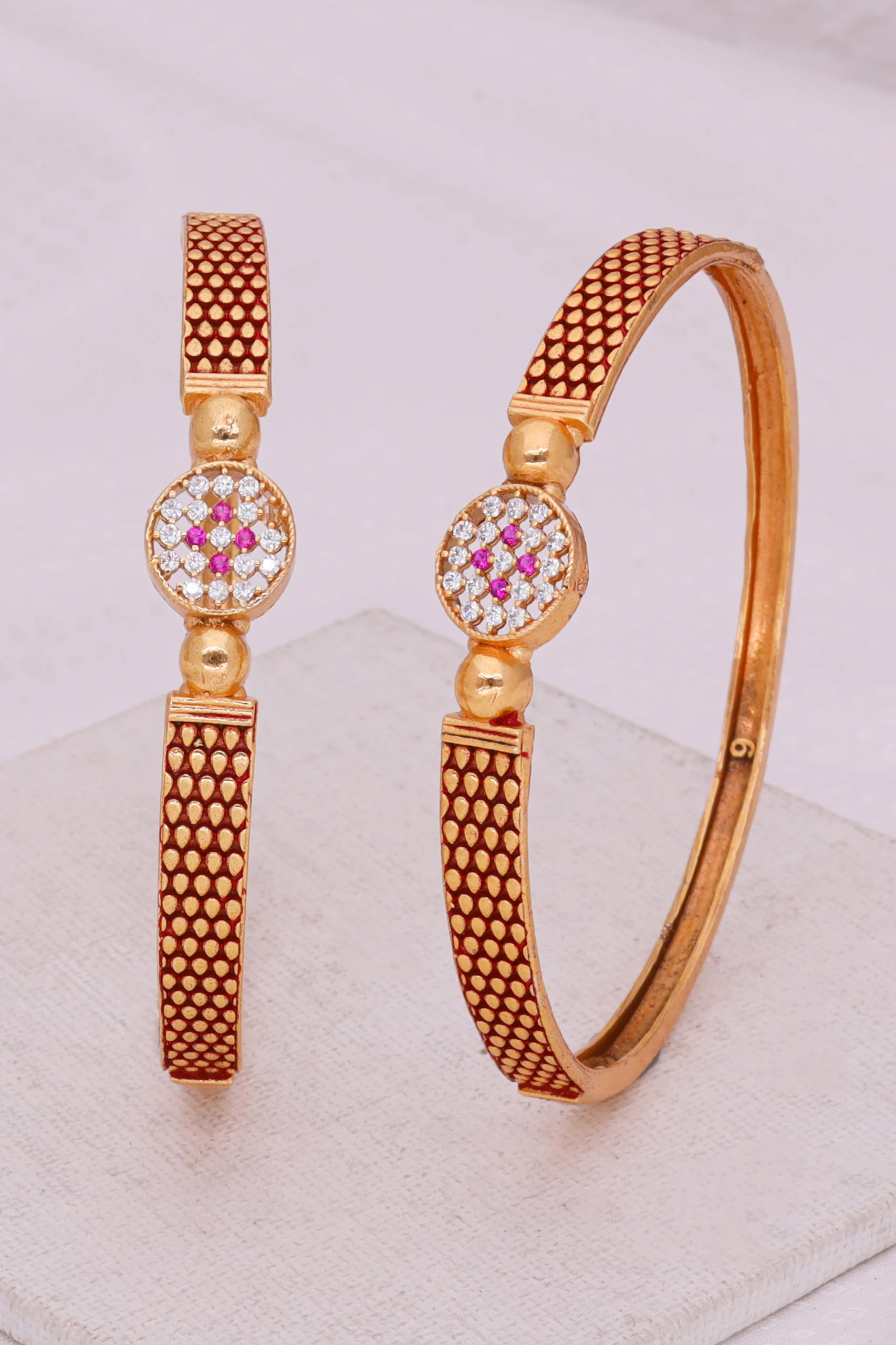 Golden Pink Crystal Medallion Bangle Pair - Image 4