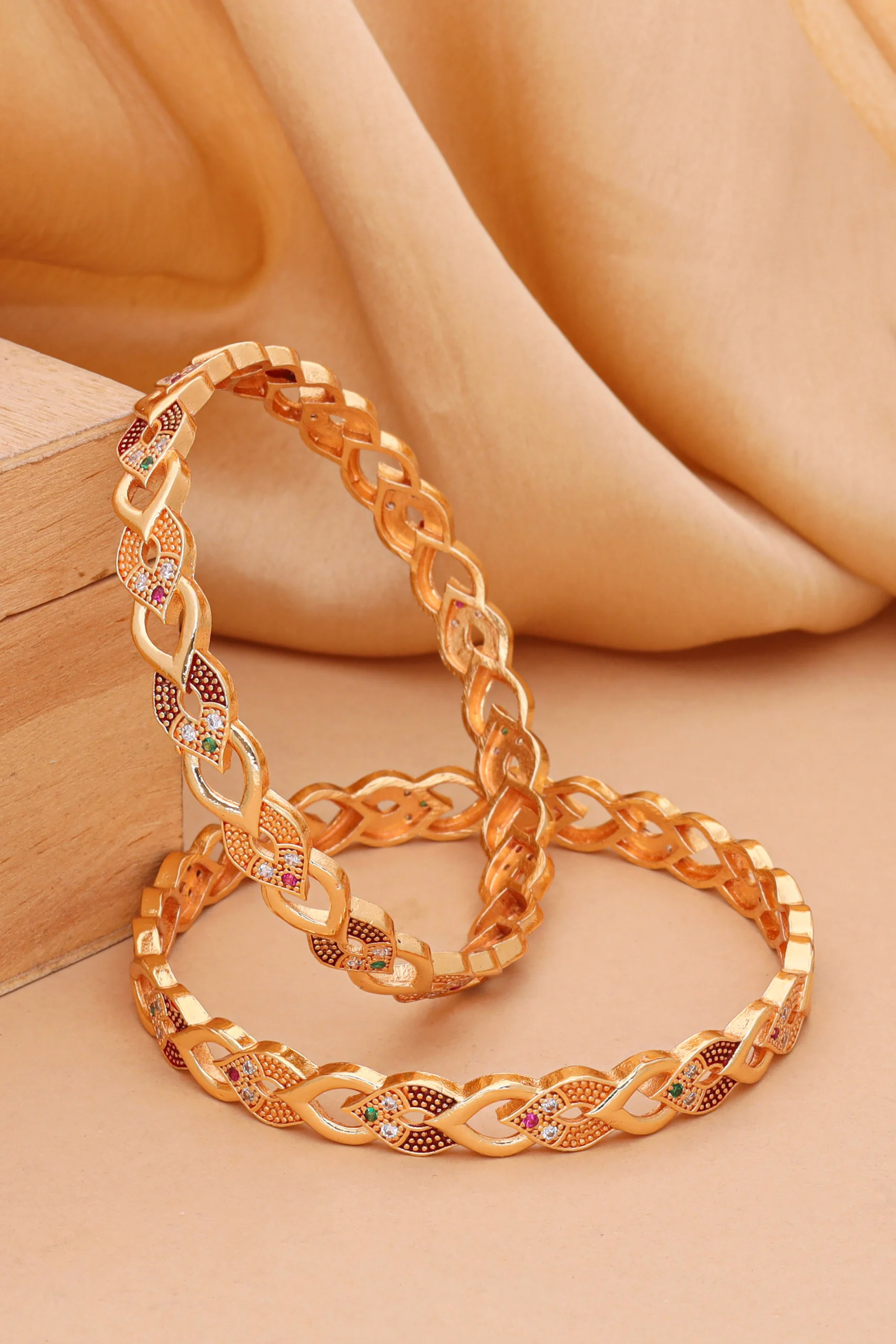 Golden Multicolor Leaf Link Bangle Pair - Image 2