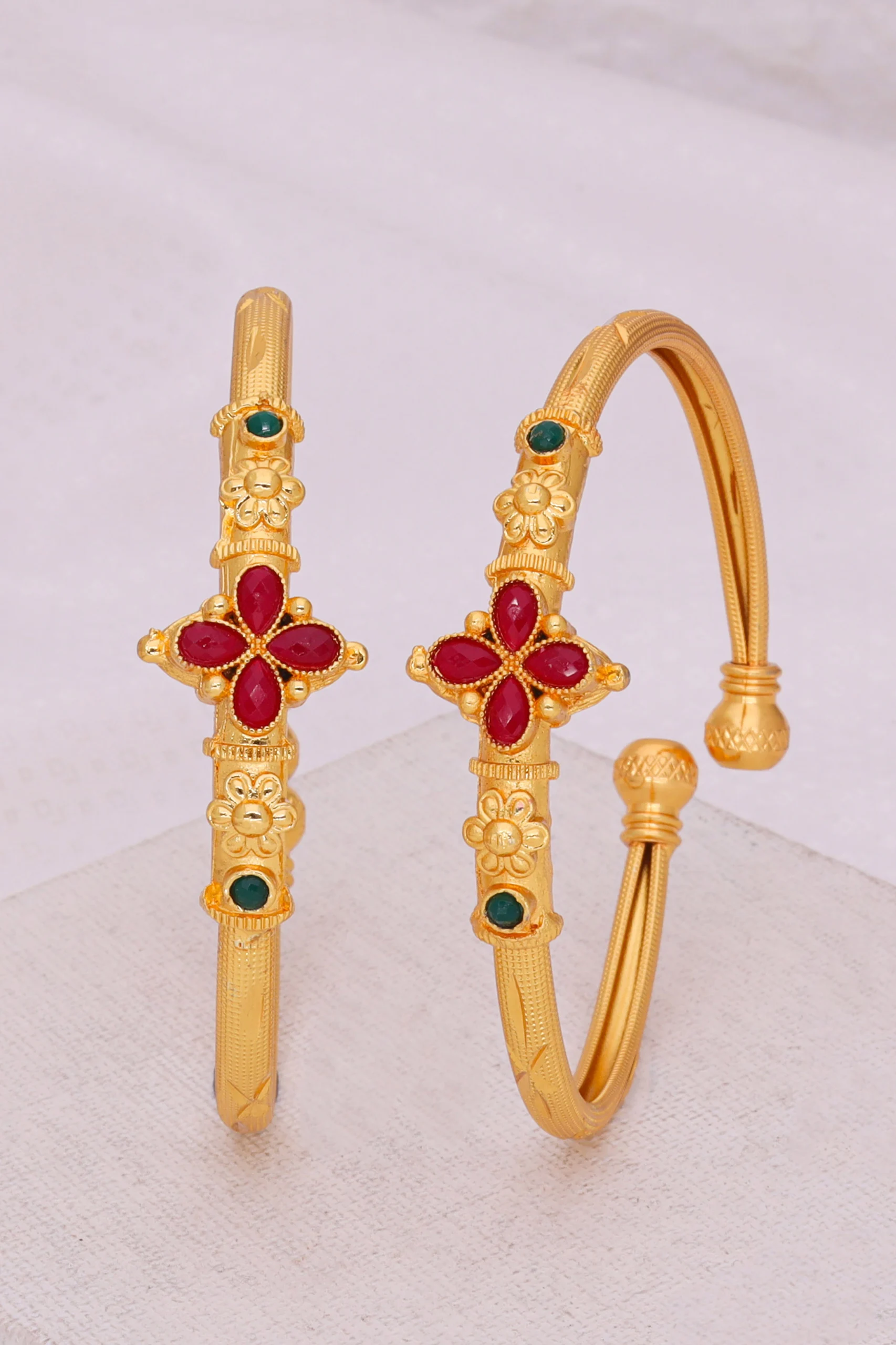 Golden Ruby Petal Heritage Bangles - Image 4