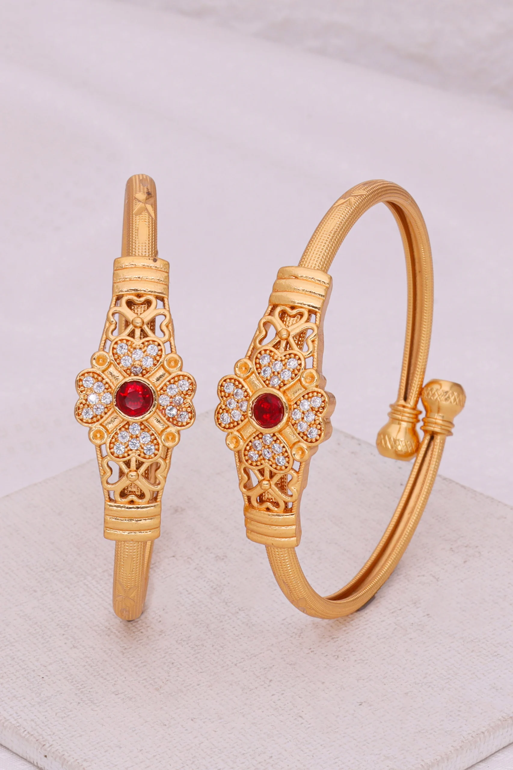 Golden Ruby Floral Royal Bangles - Image 3