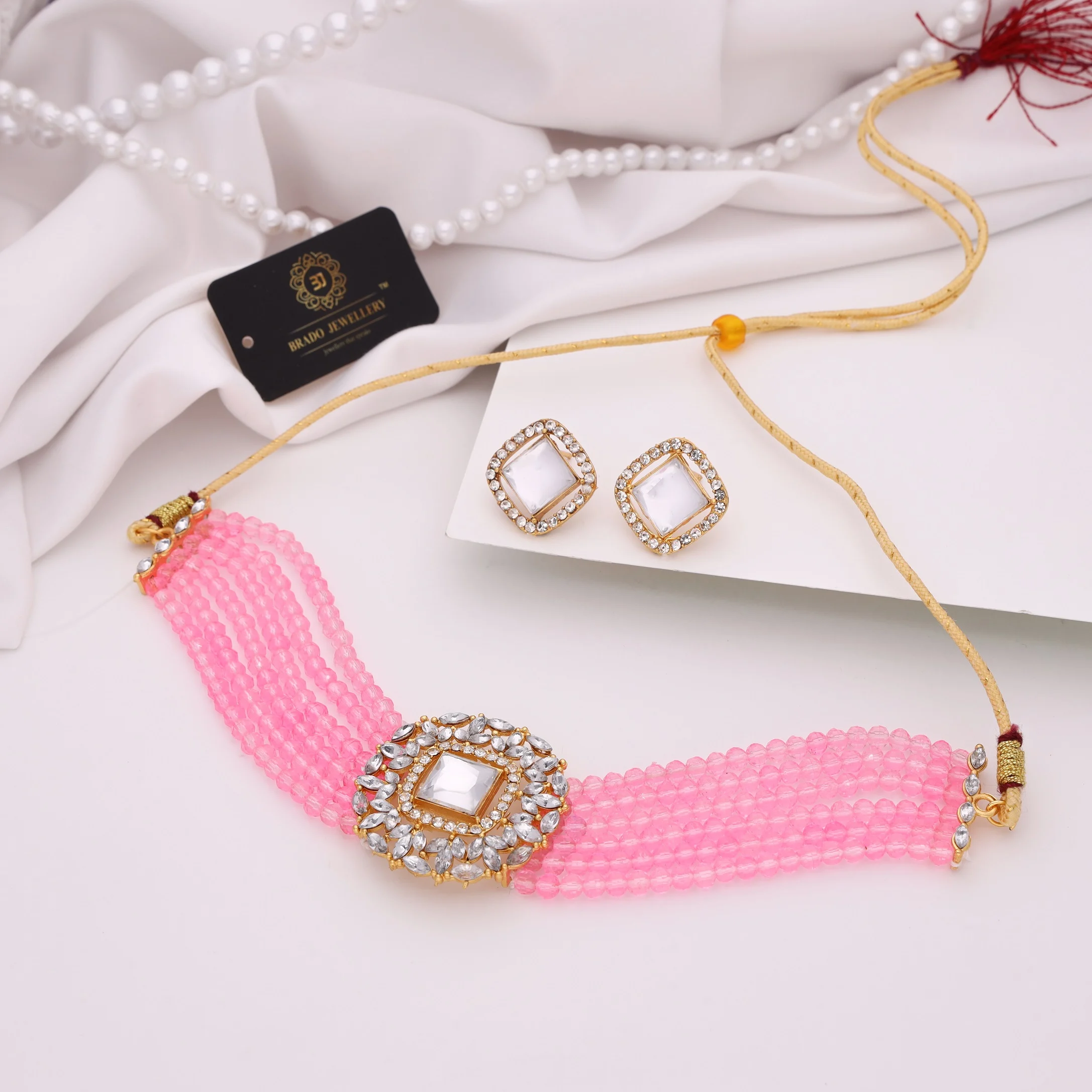 Pink Kundan Choker Set - Image 6