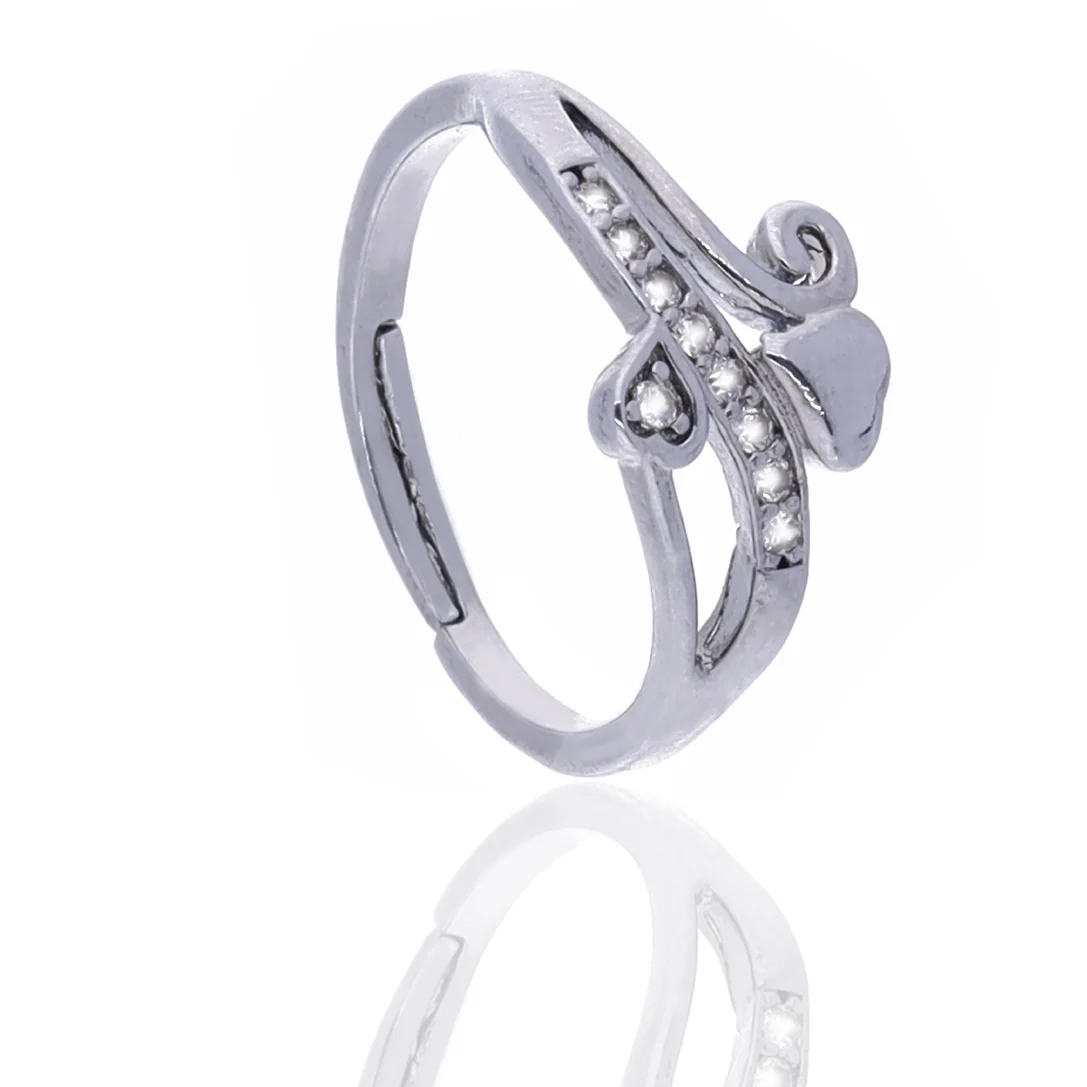 Silver Leaf Swirl Crystal Ring - Image 2