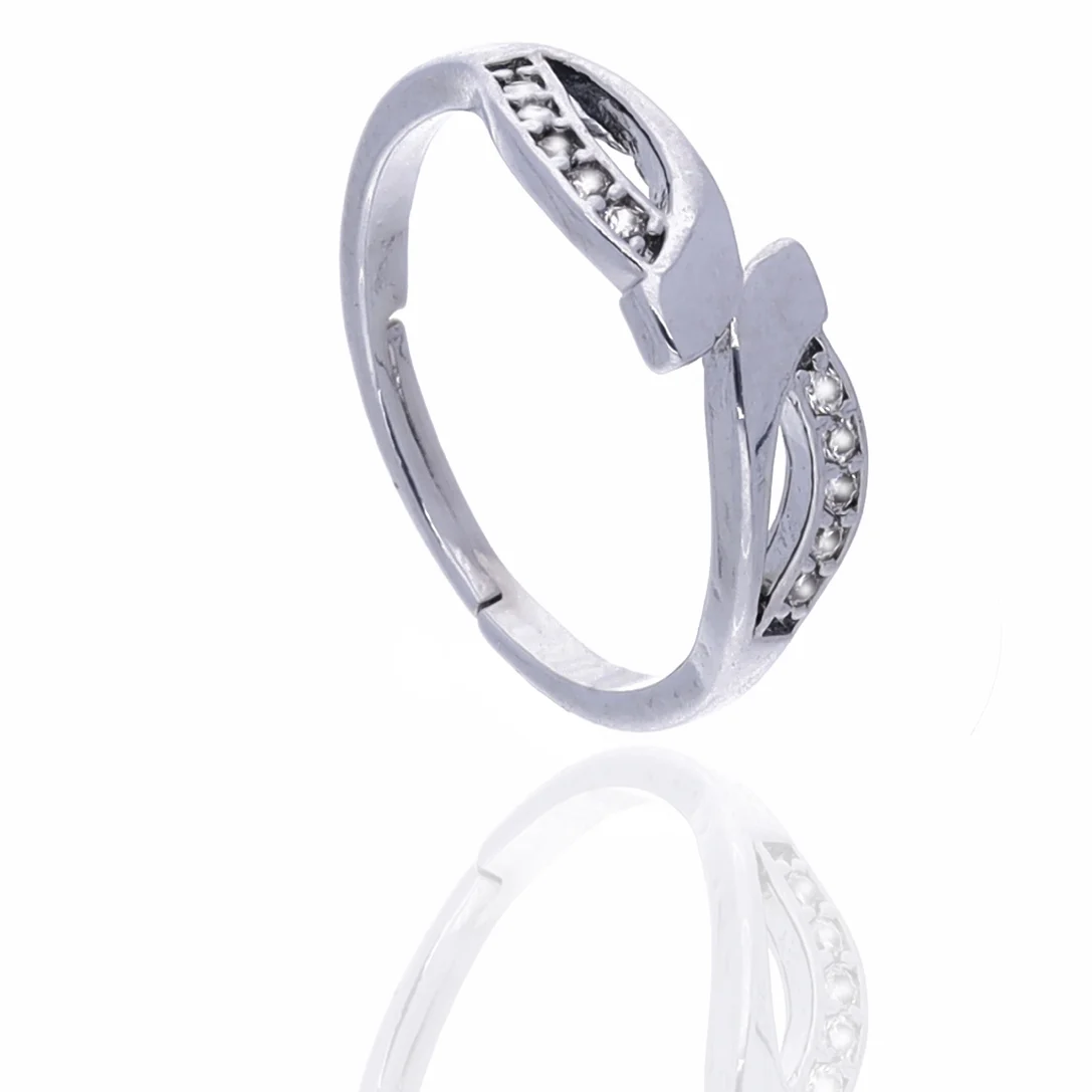Silver Twin Leaf Crystal Ring - Image 3