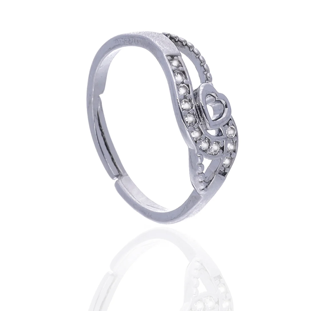 Silver Circle Leaf Crystal Ring - Image 3