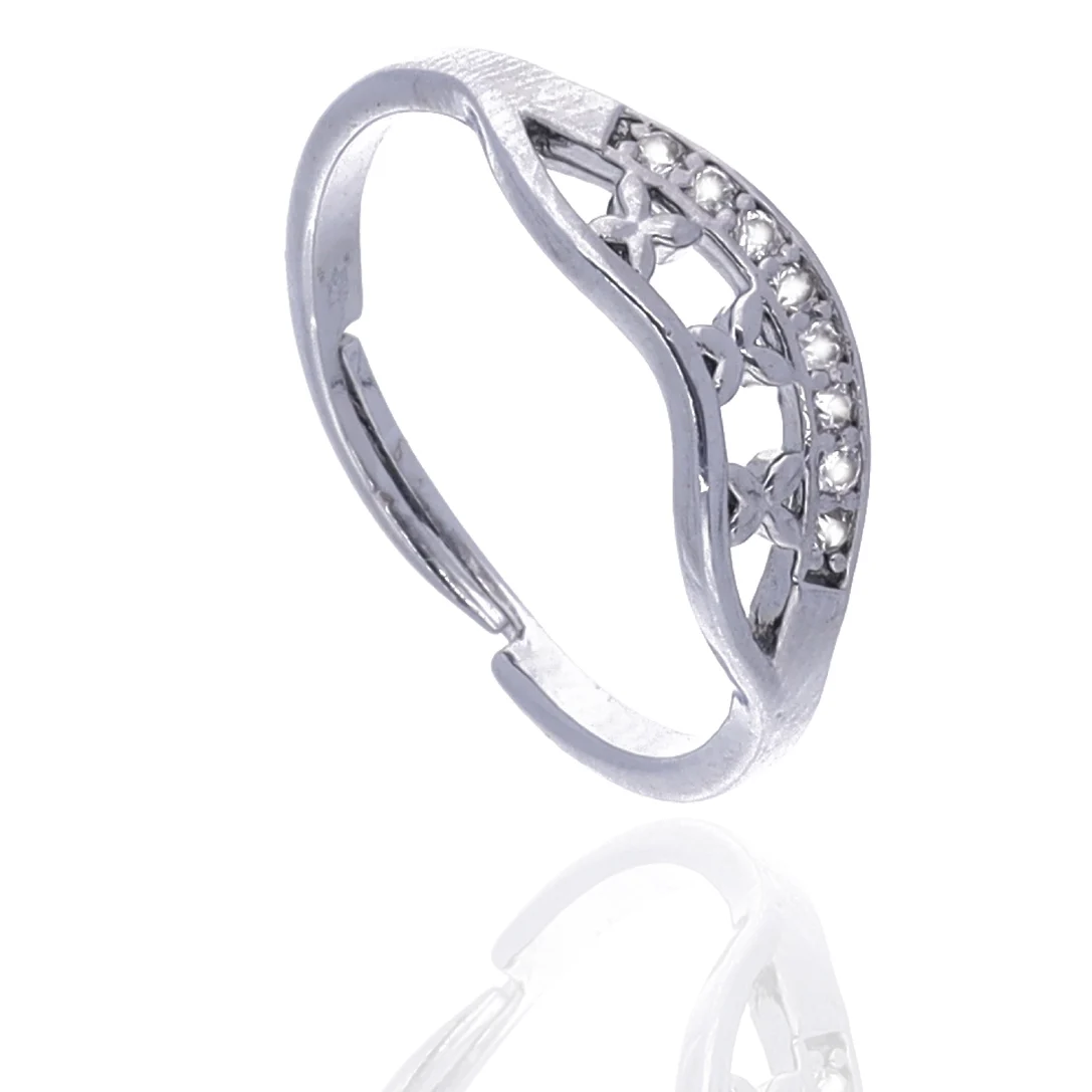 Silver Leaf Curve Crystal Ring - Image 4