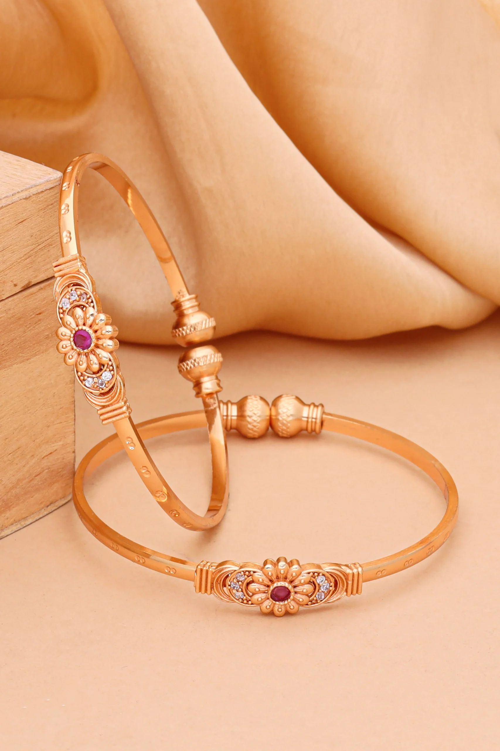 Golden Ruby Royal Bloom Bangle Pair - Image 3