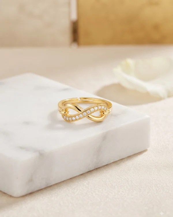 Crystal Infinity Twist Gold Ring