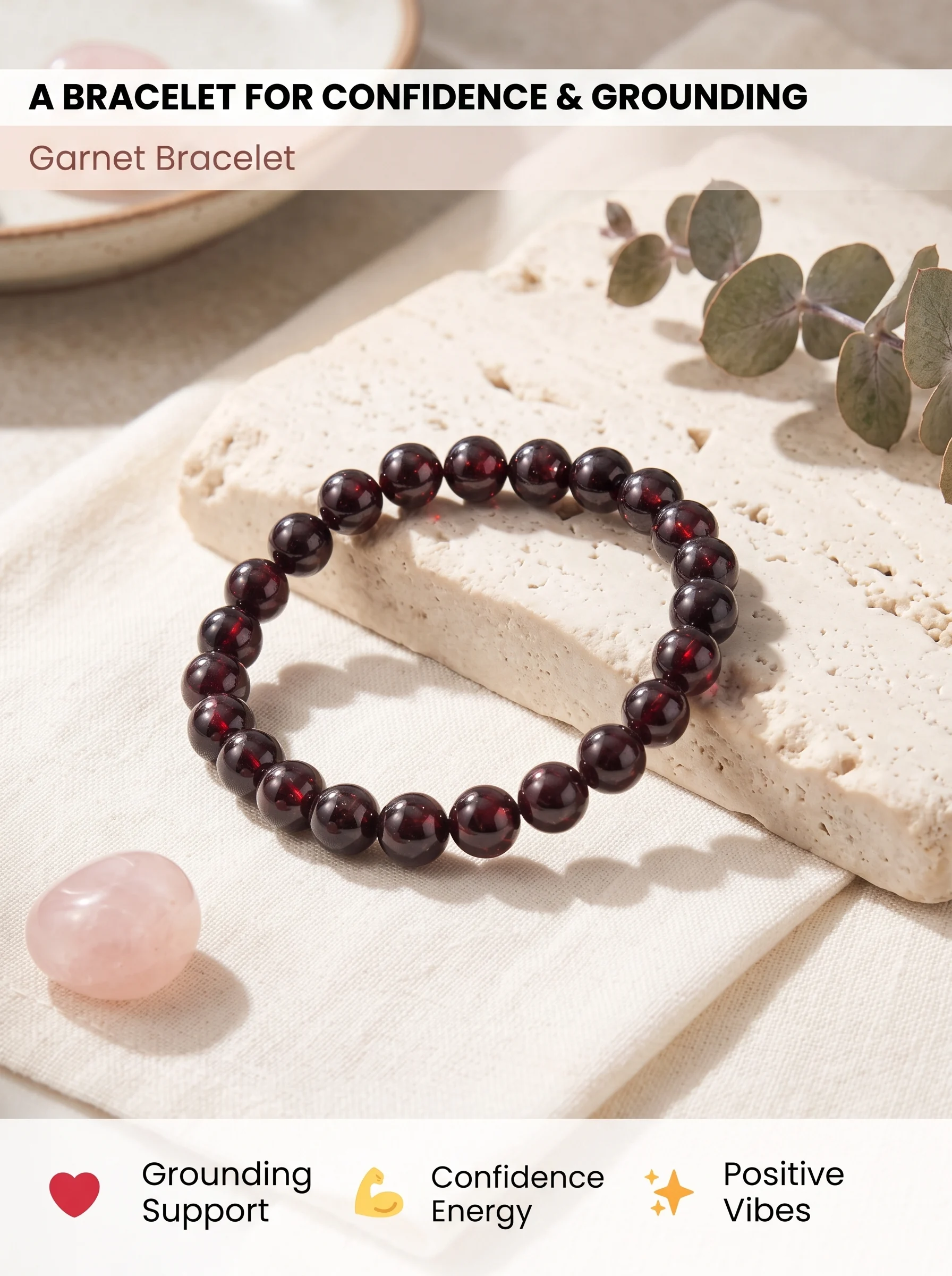 Natural Garnet Gemstone Beaded Bracelet