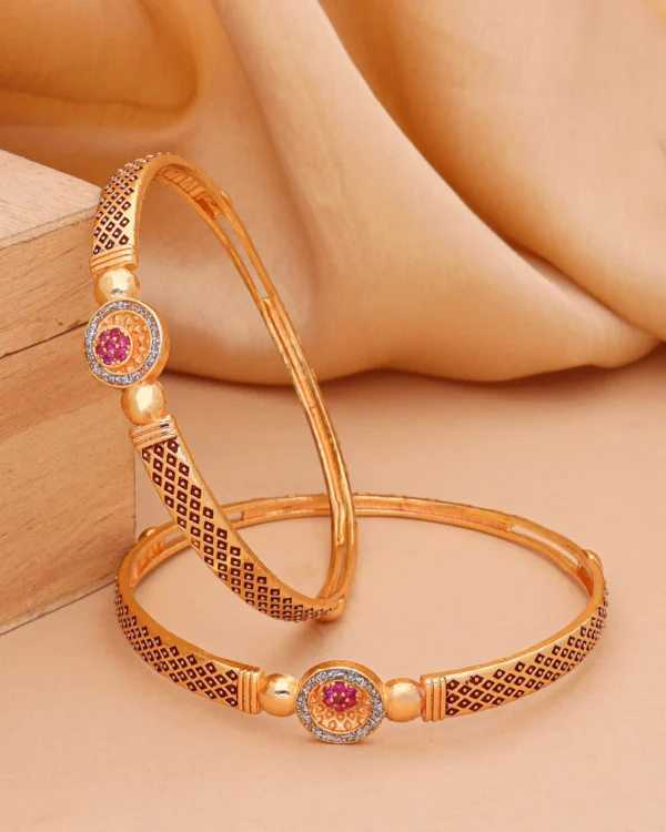 Golden Ruby Medallion Bangle Pair