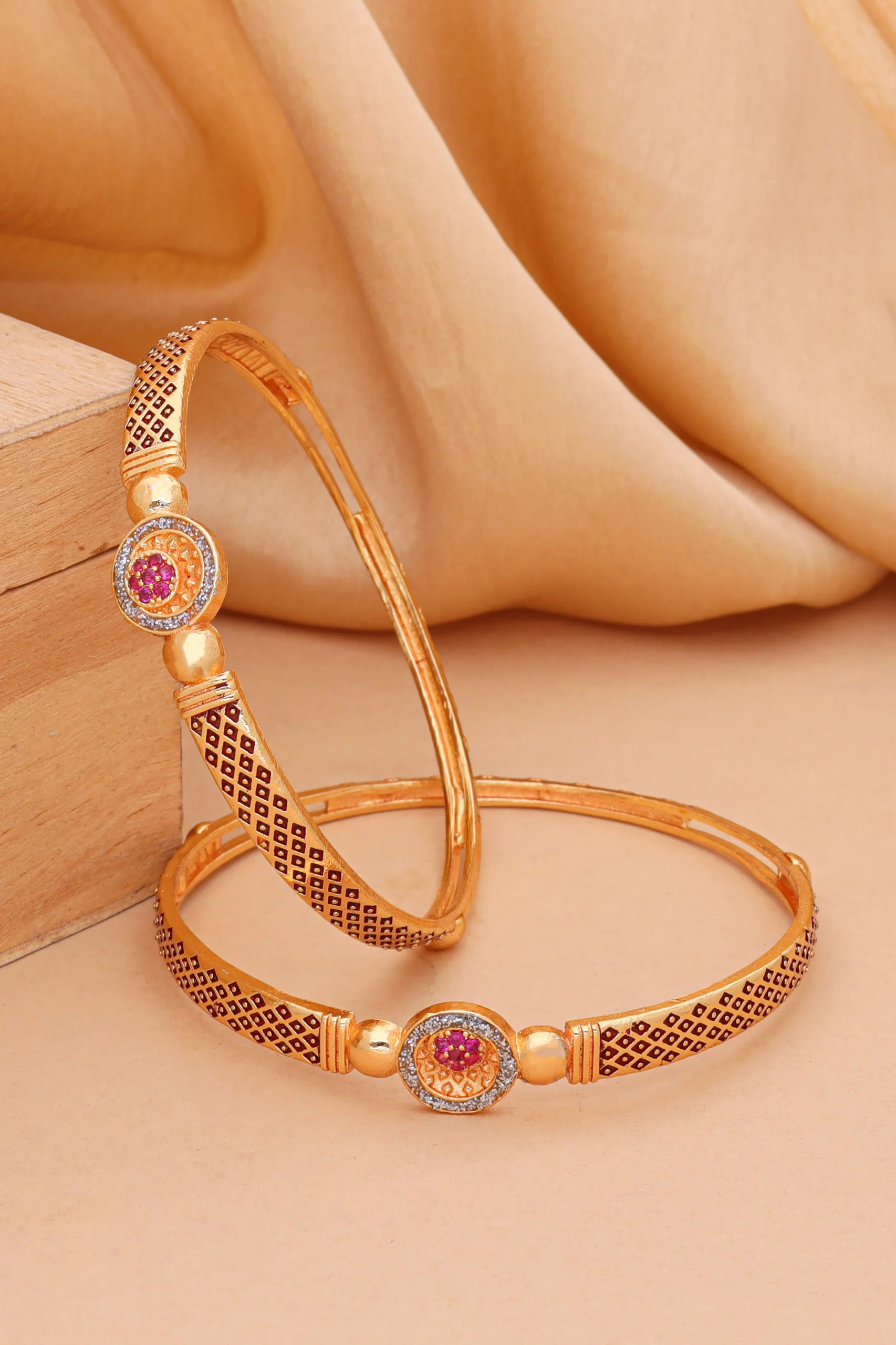 Golden Ruby Medallion Bangle Pair