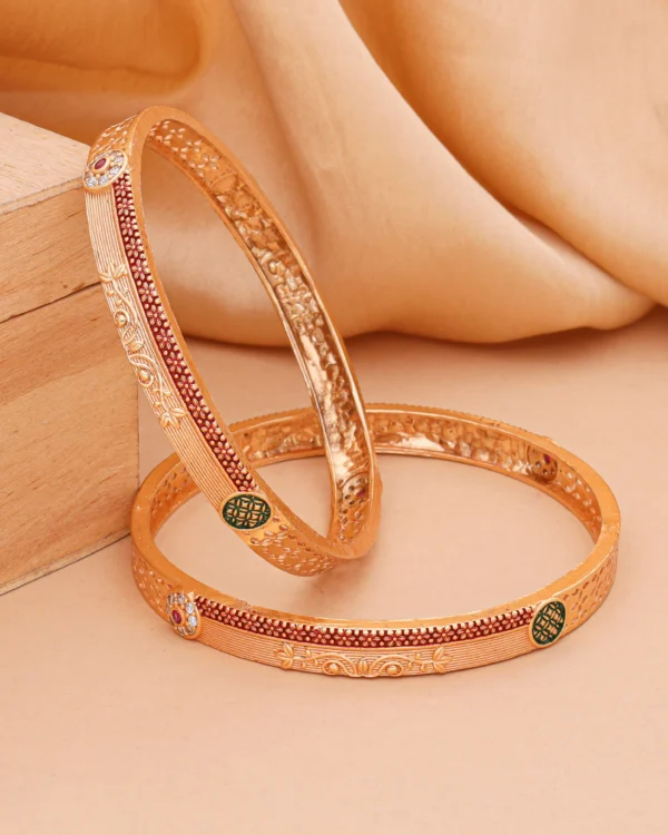 Golden Ruby Vine Heritage Bangle Pair
