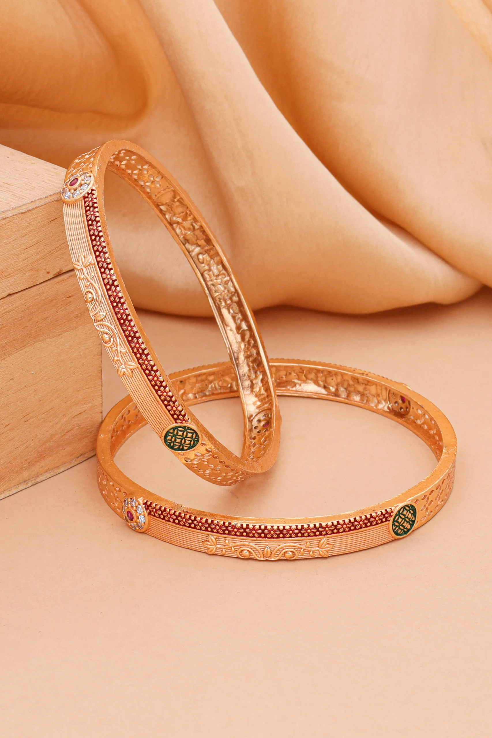 Golden Ruby Vine Heritage Bangle Pair