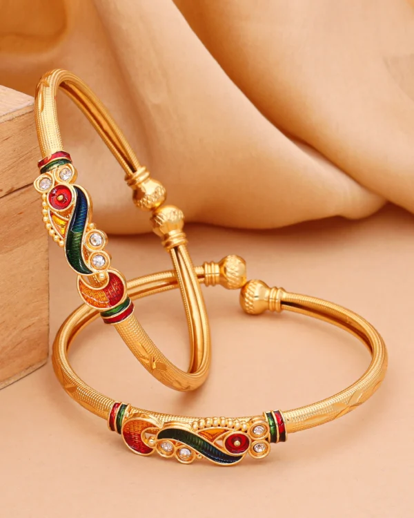 Golden Enamel Peacock Bangle Pair