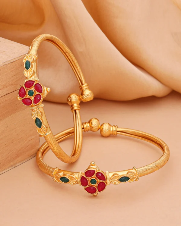 Golden Ruby Emerald Floral Bangles