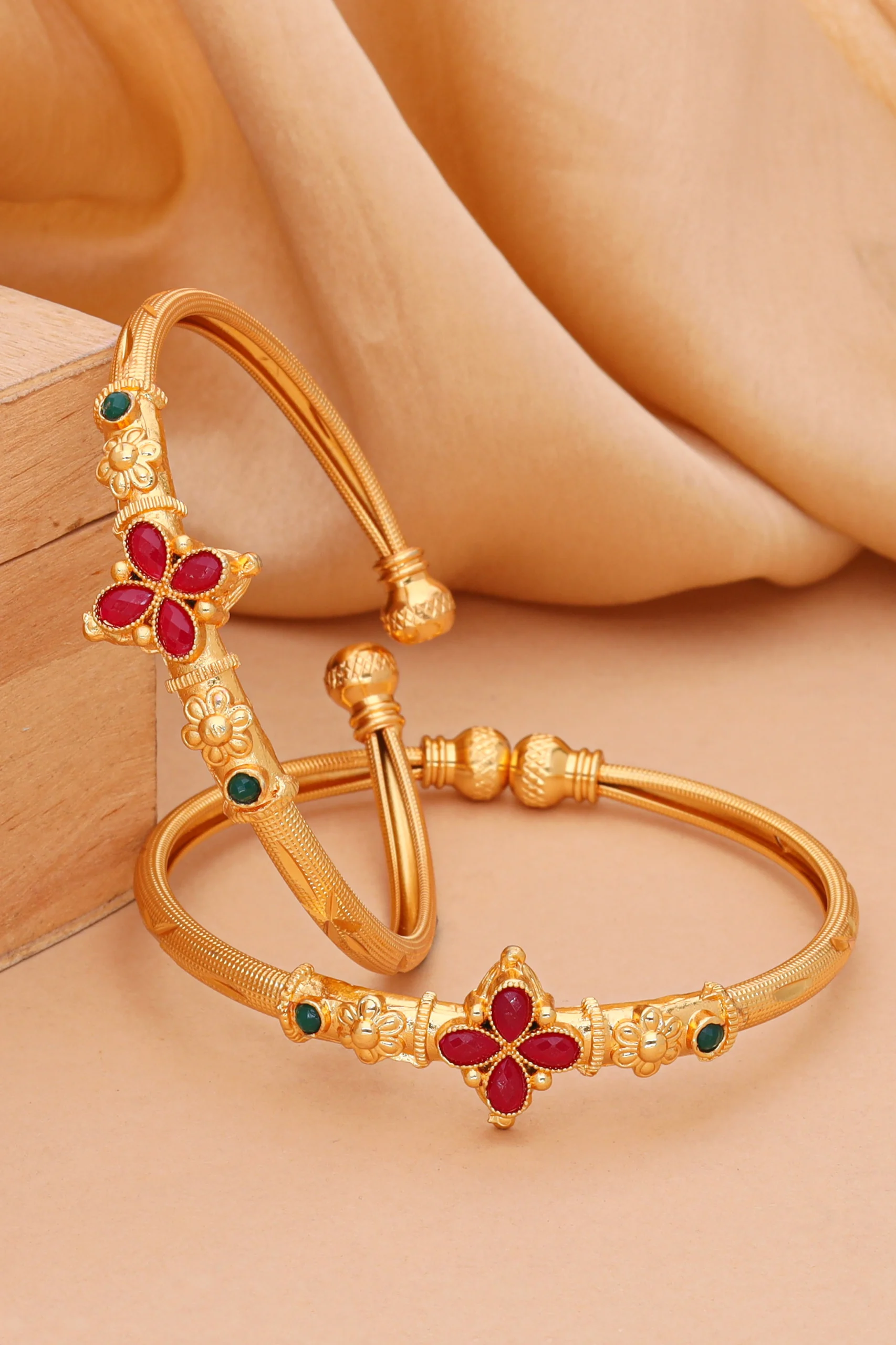 Golden Ruby Petal Heritage Bangles - Image 3
