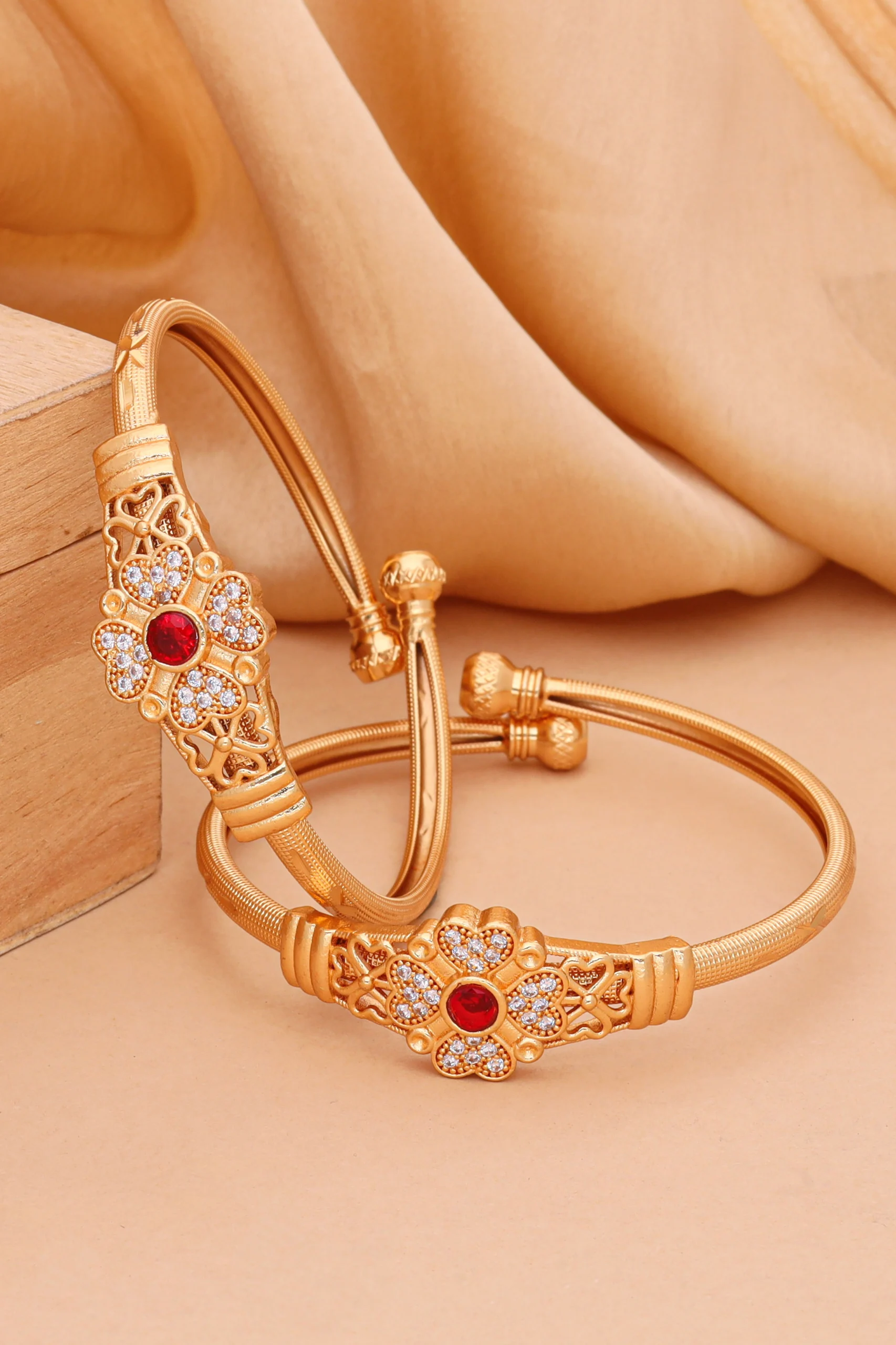 Golden Ruby Floral Royal Bangles - Image 4