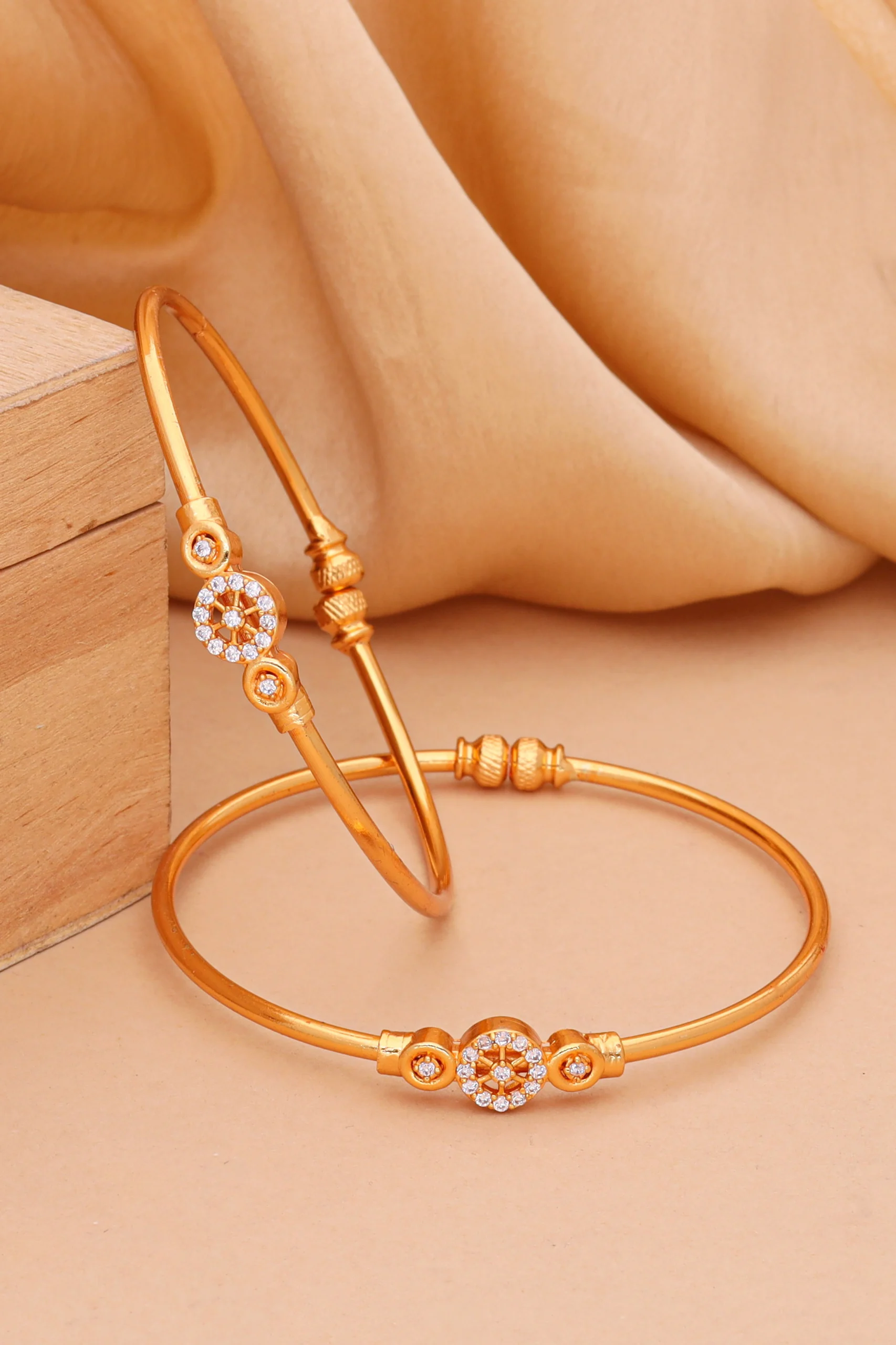 Golden Crystal Flower Charm Bangles