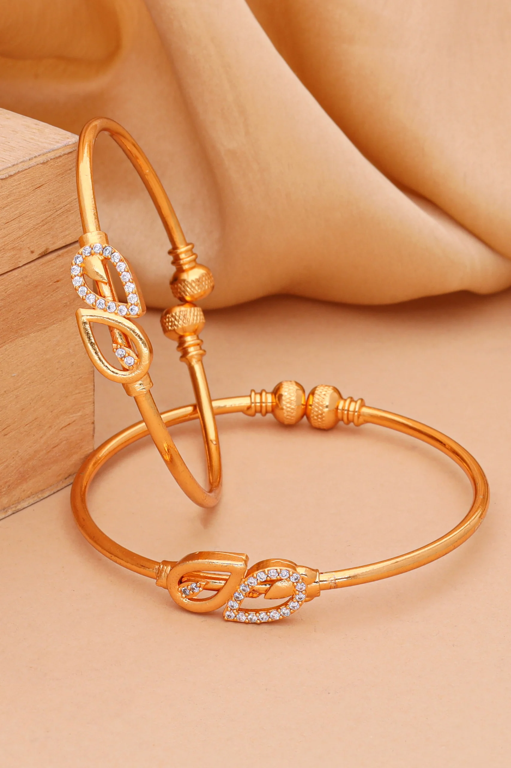 Golden Crystal Leaf Charm Bangles - Image 3