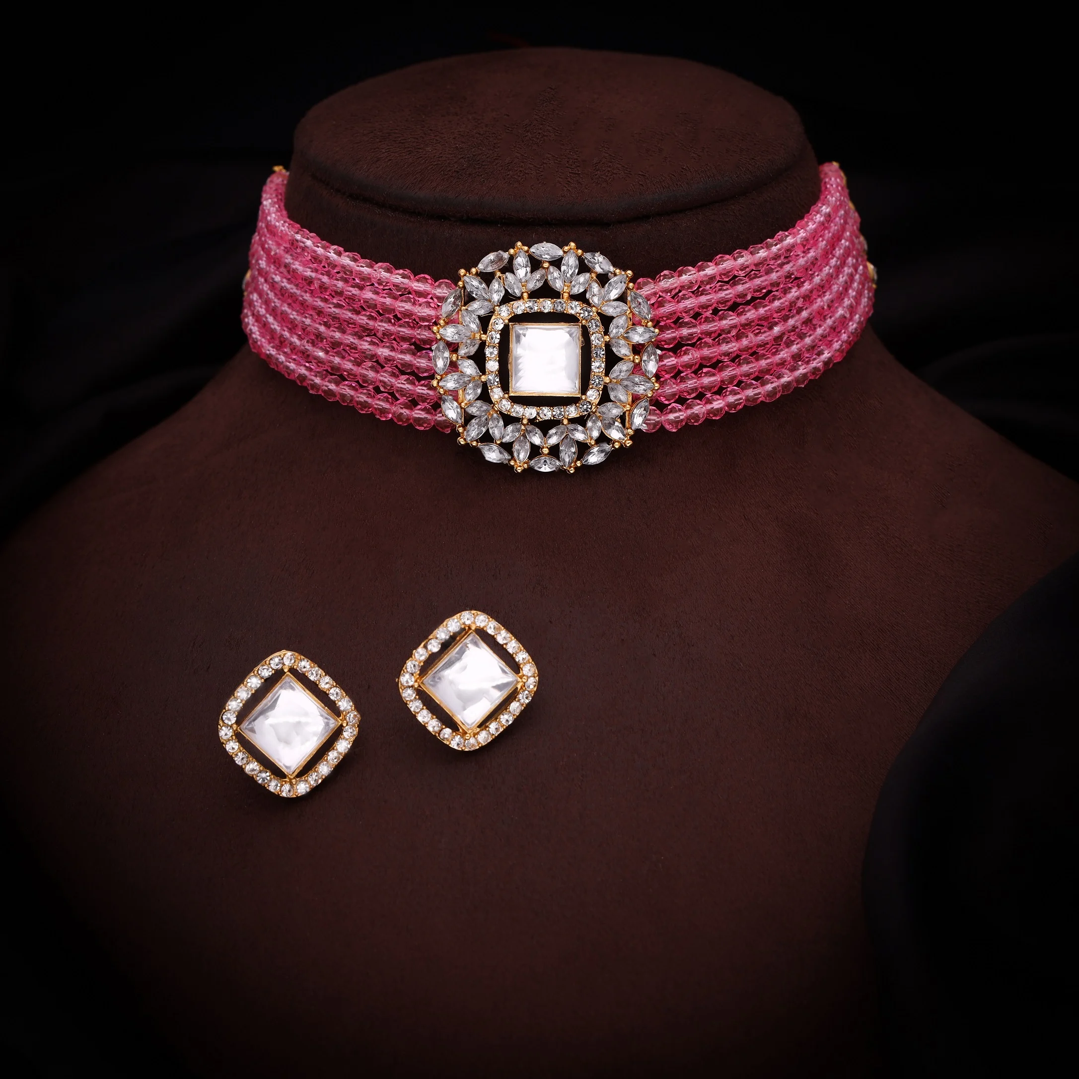 Pink Kundan Choker Set - Image 4