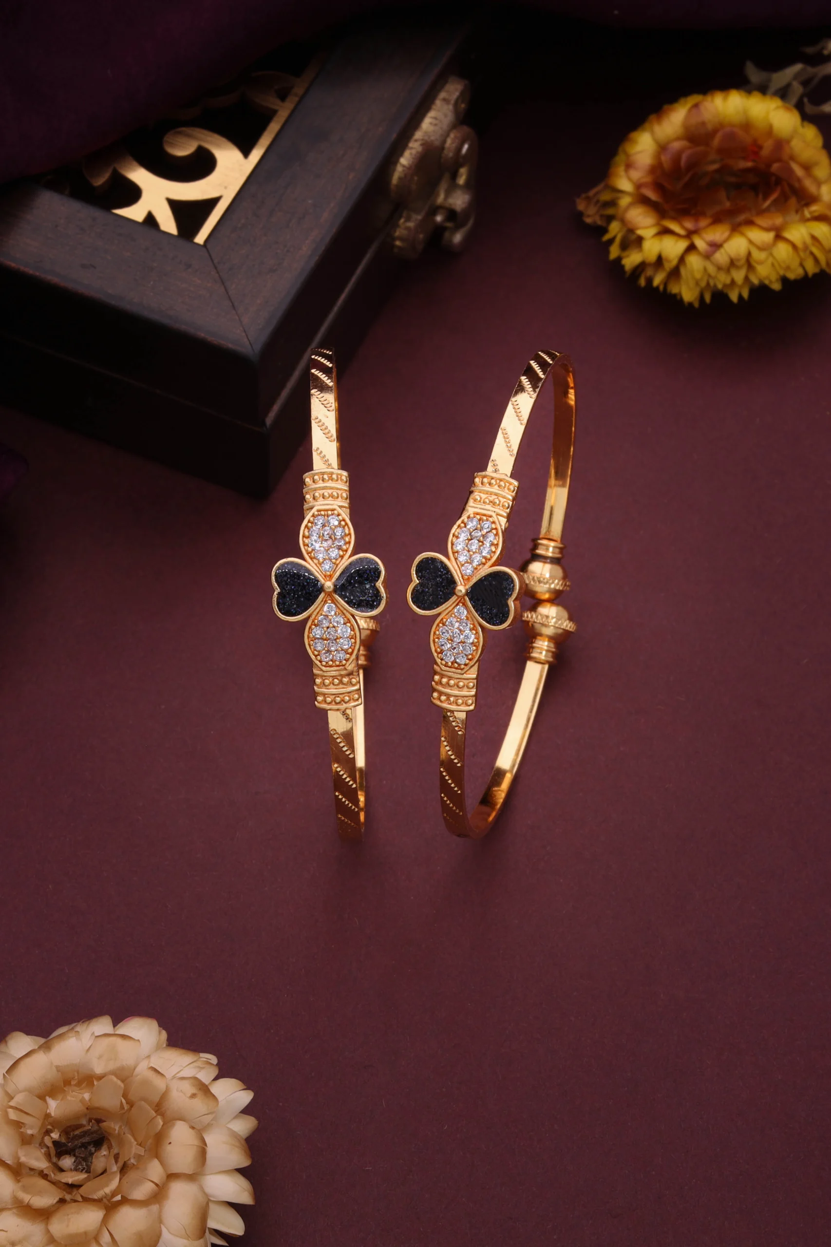 Golden Black Butterfly Bangle Pair