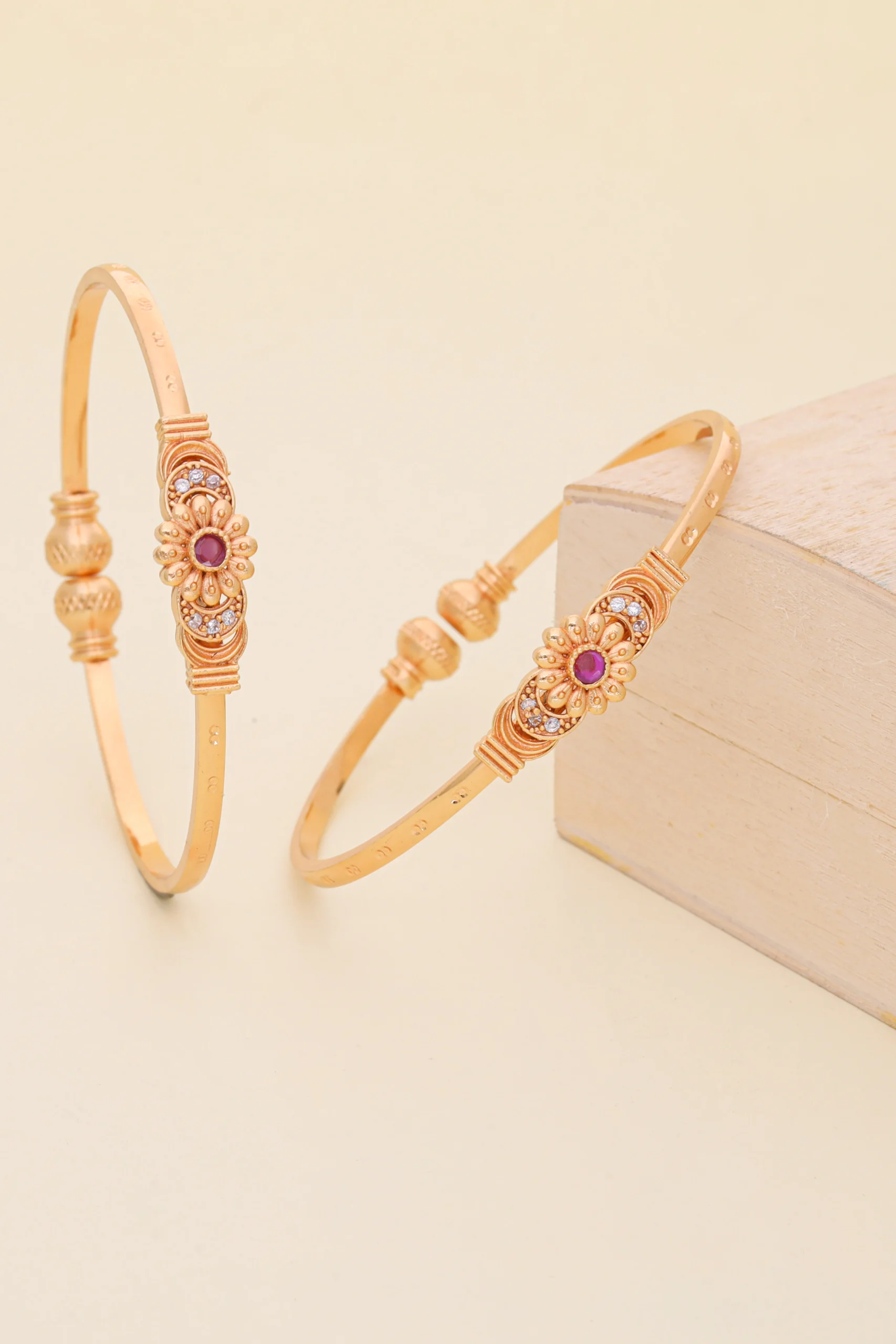 Golden Ruby Royal Bloom Bangle Pair - Image 2