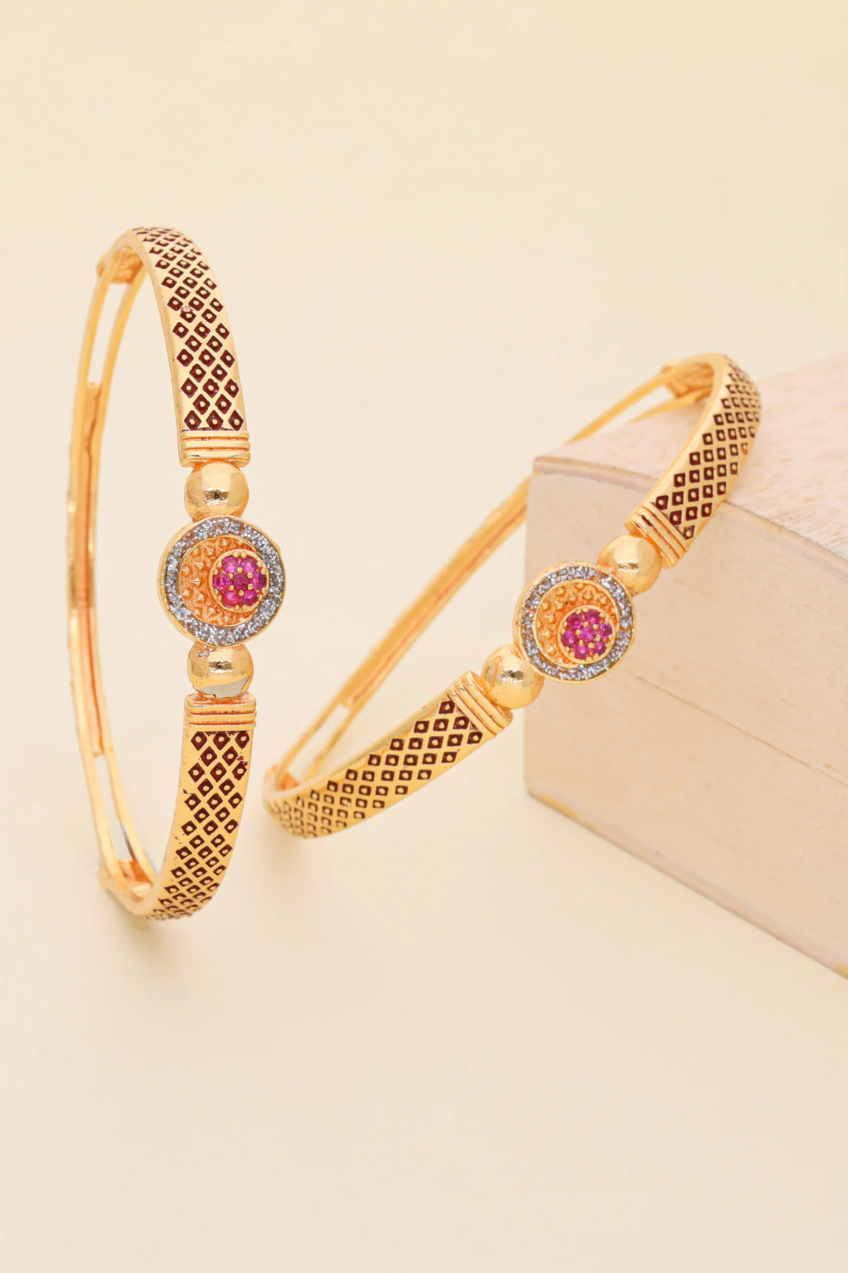 Golden Ruby Medallion Bangle Pair - Image 2