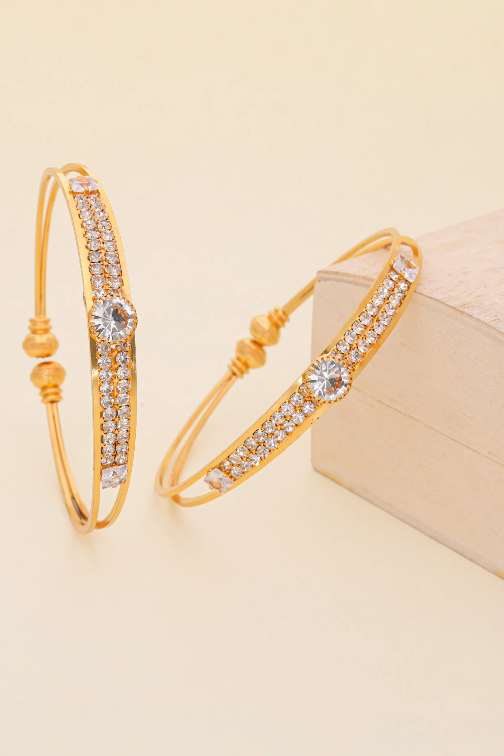 Golden Crystal Elegance Bangle Pair - Image 2