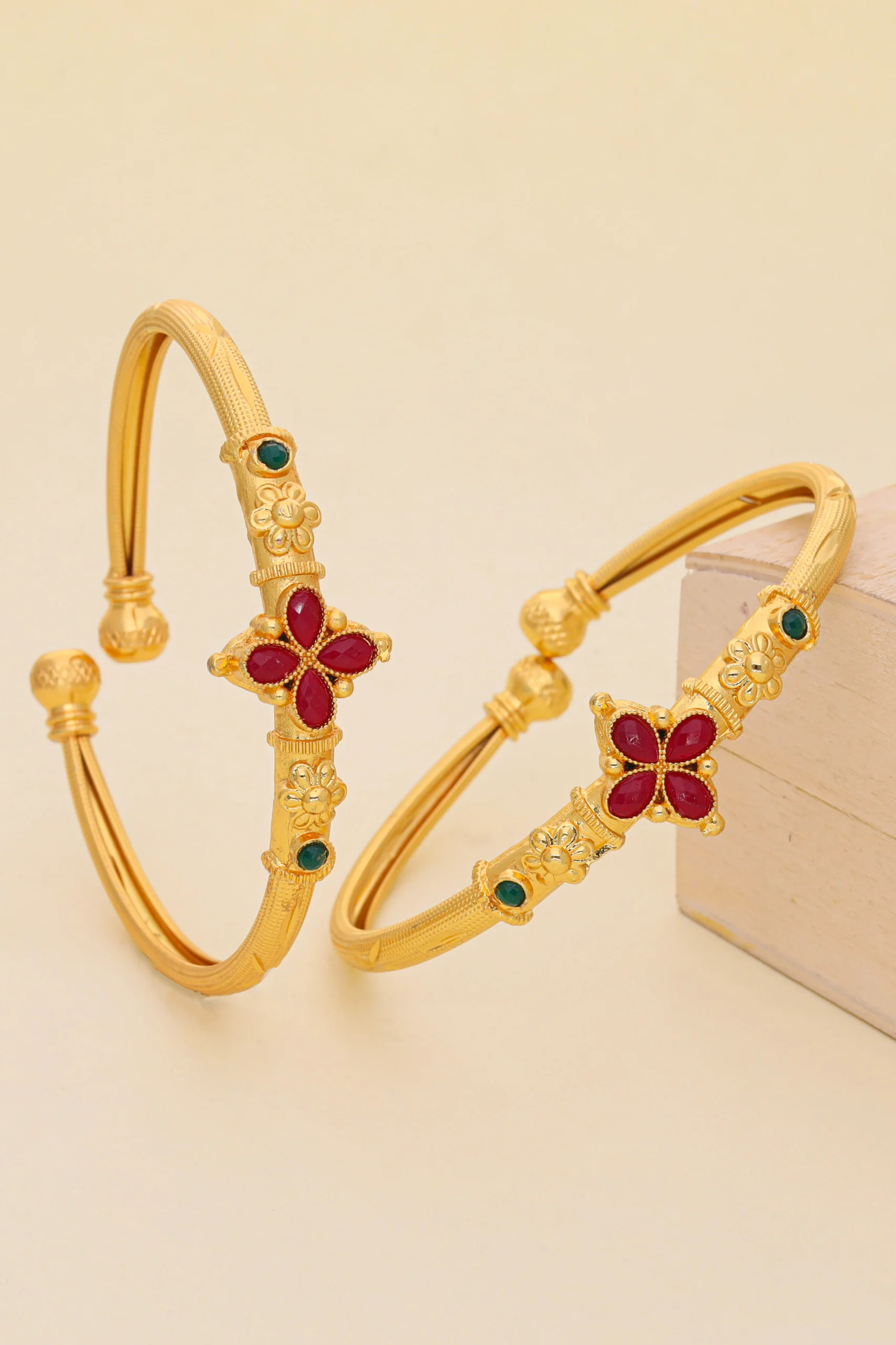 Golden Ruby Petal Heritage Bangles - Image 2