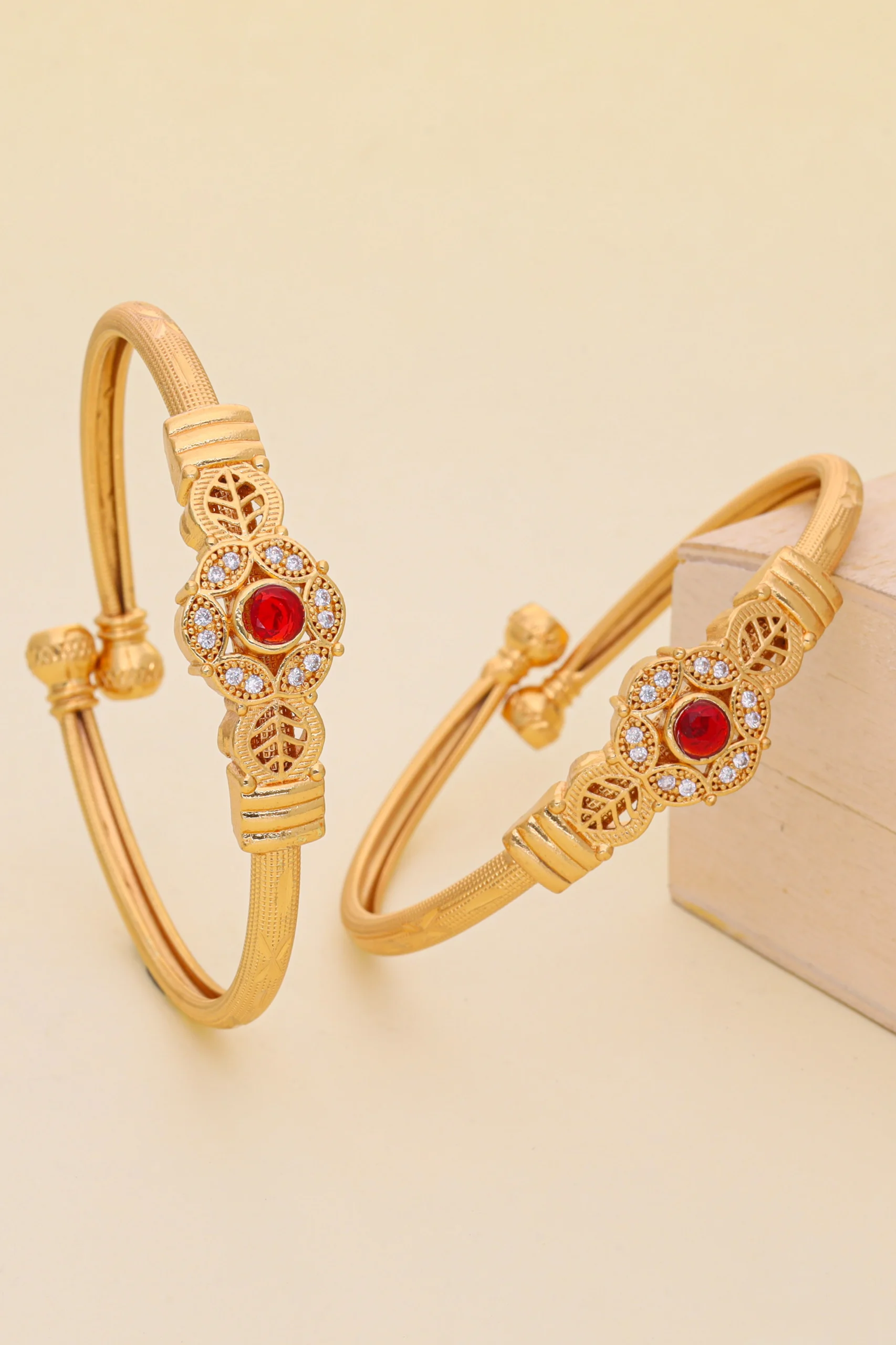 Golden Ruby Halo Heritage Bangles - Image 5