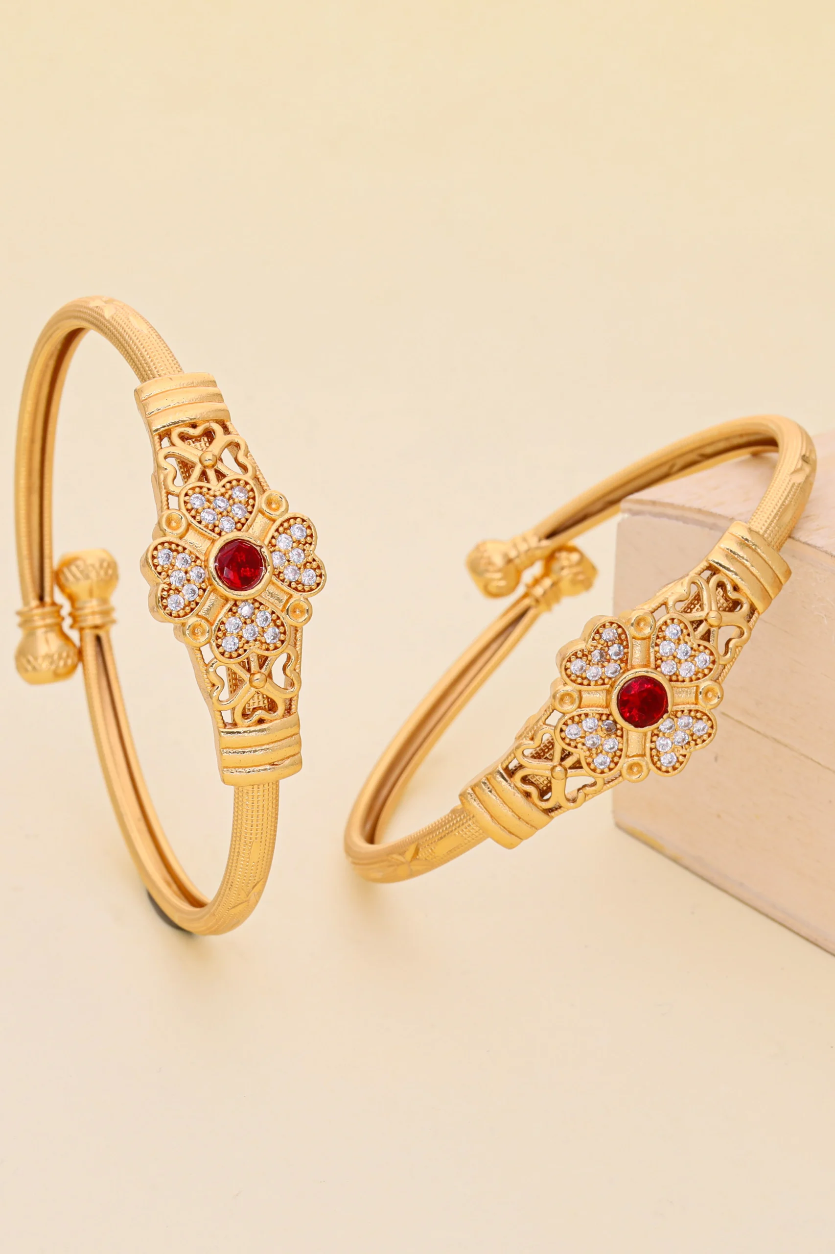 Golden Ruby Floral Royal Bangles - Image 5