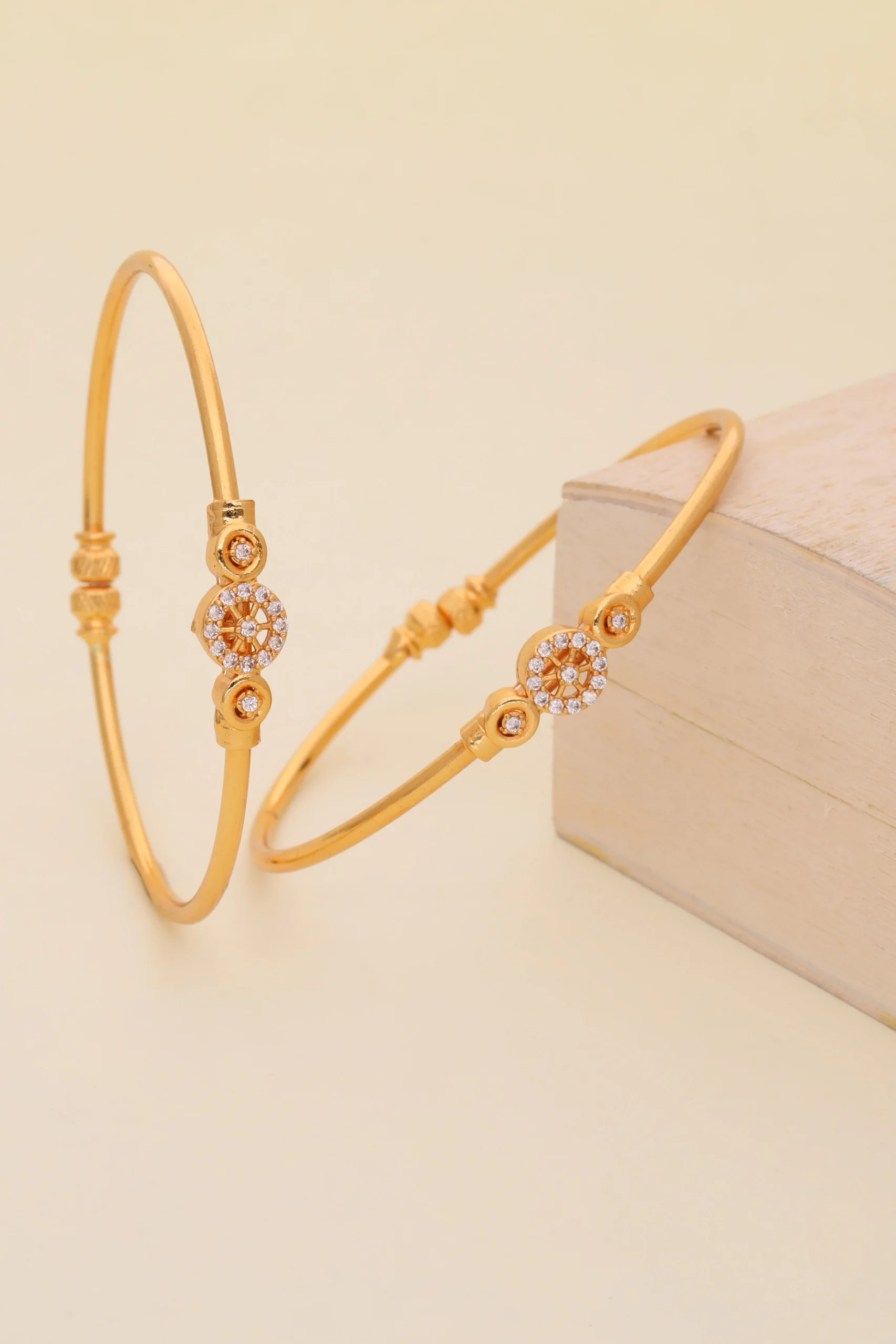 Golden Crystal Flower Charm Bangles - Image 2