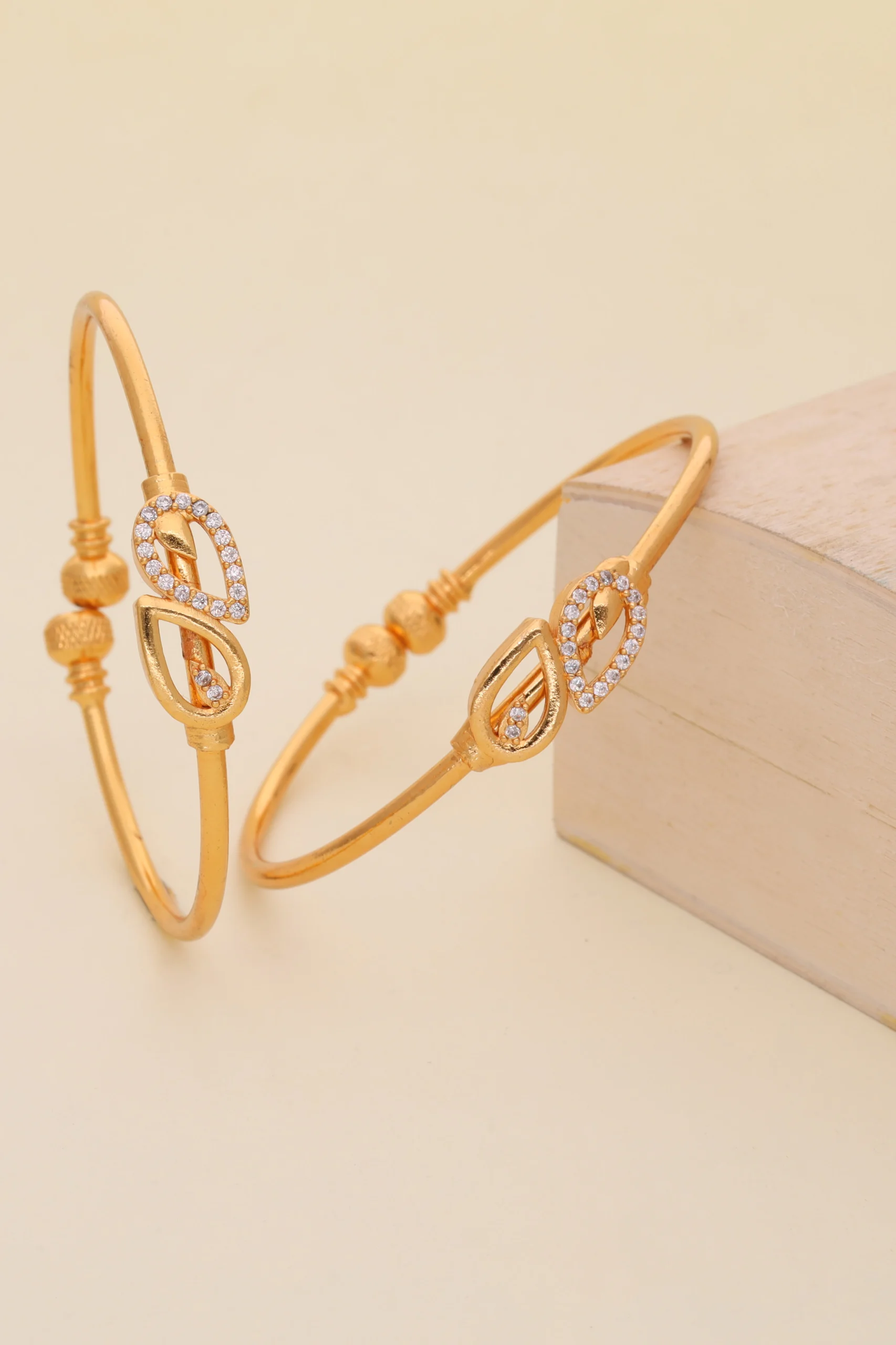 Golden Crystal Leaf Charm Bangles - Image 2