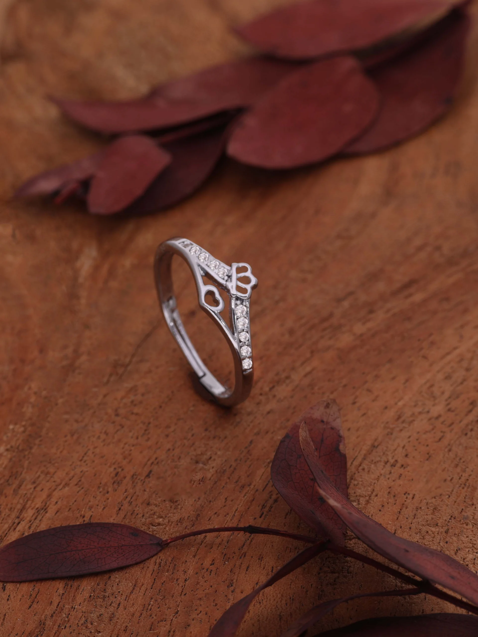 Silver Leaf Crystal Ring - Image 2