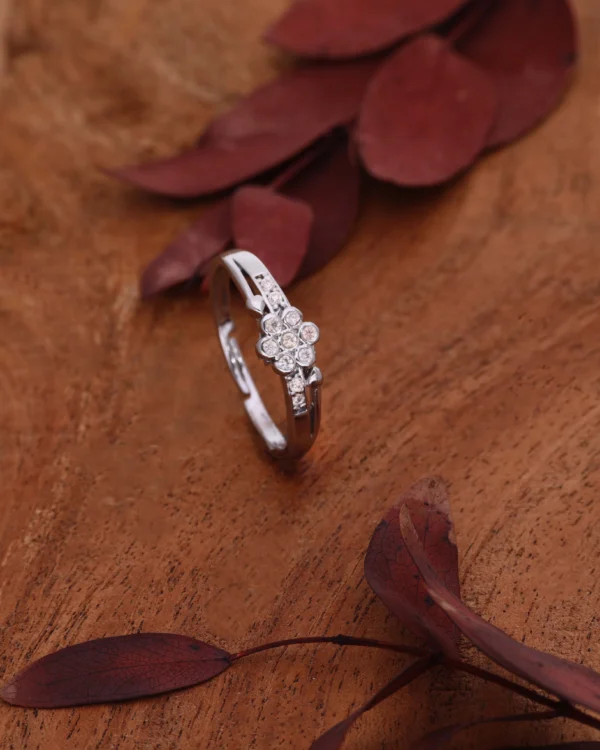 Silver Floral Crystal Ring