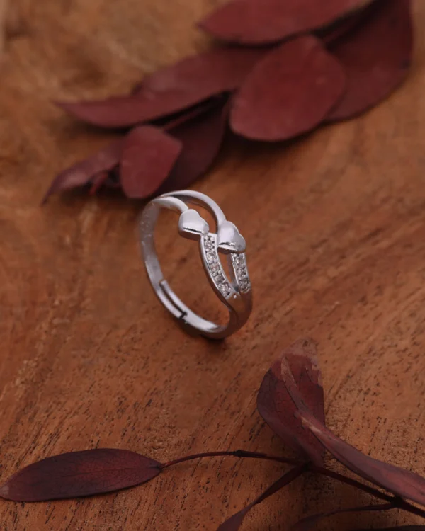 Silver Twin Heart Crystal Ring