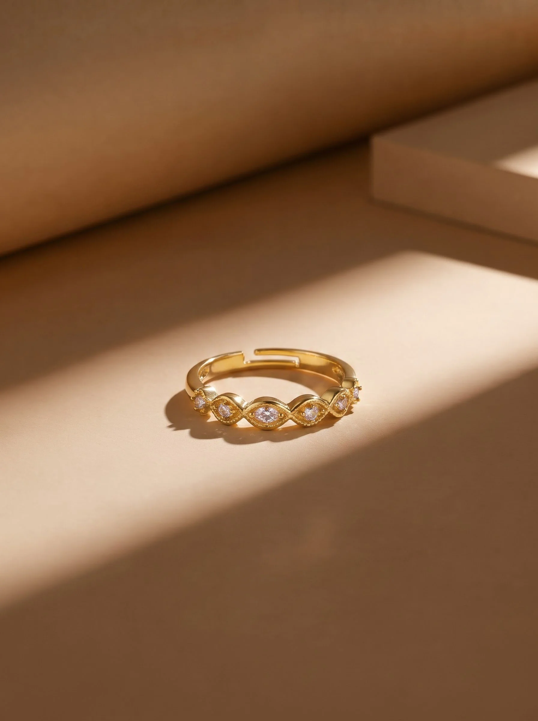 Crystal Leaf Gold Ring