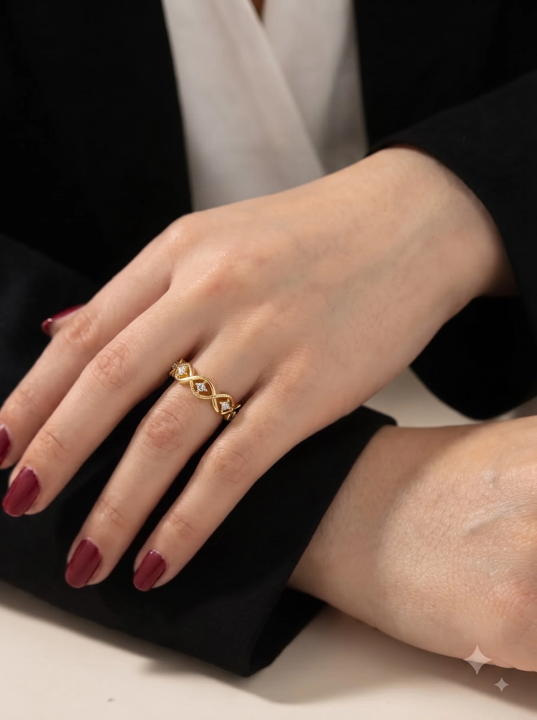 Crystal Leaf Gold Ring - Image 5