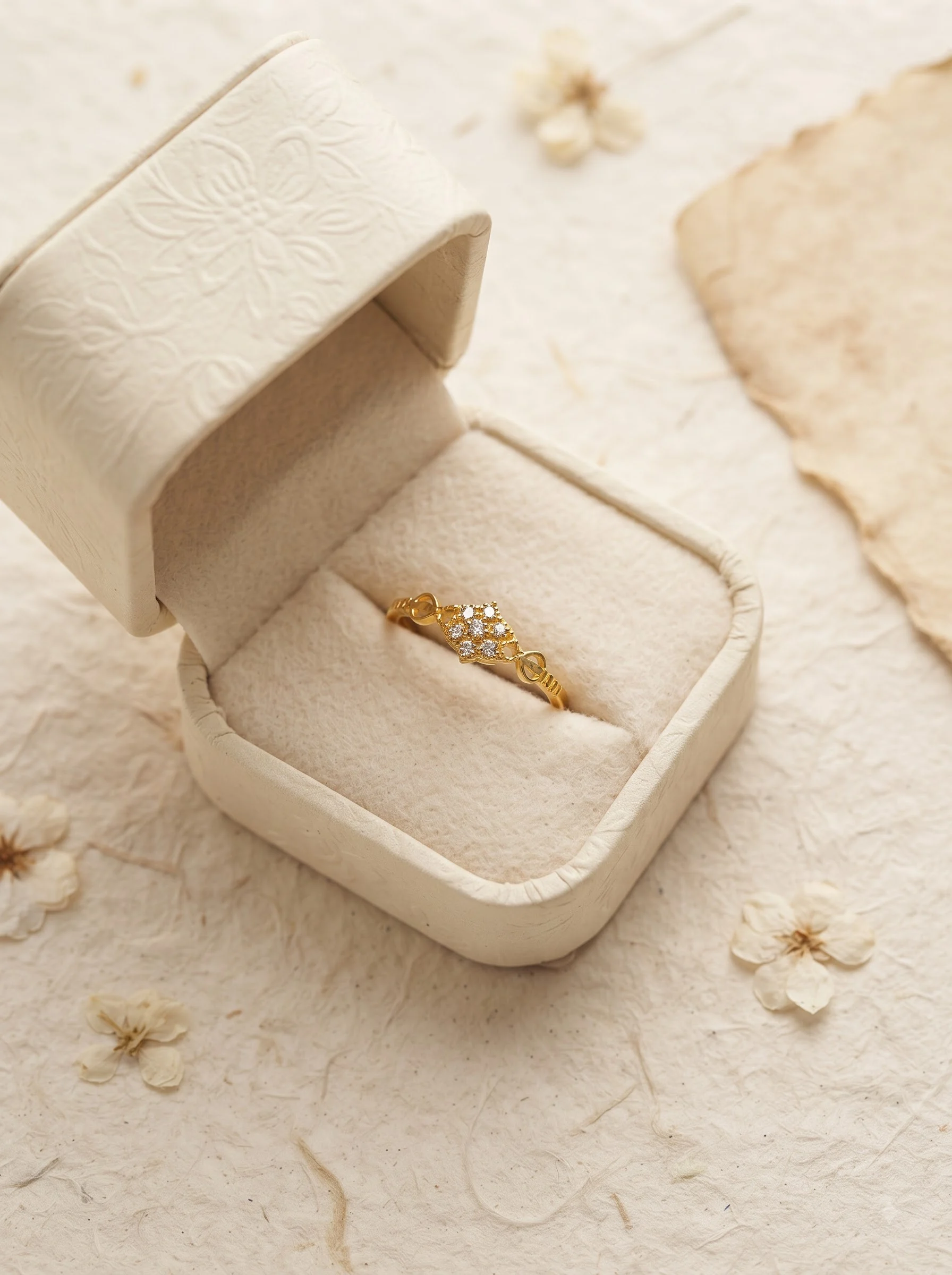 Floral Crystal Gold Ring - Image 3