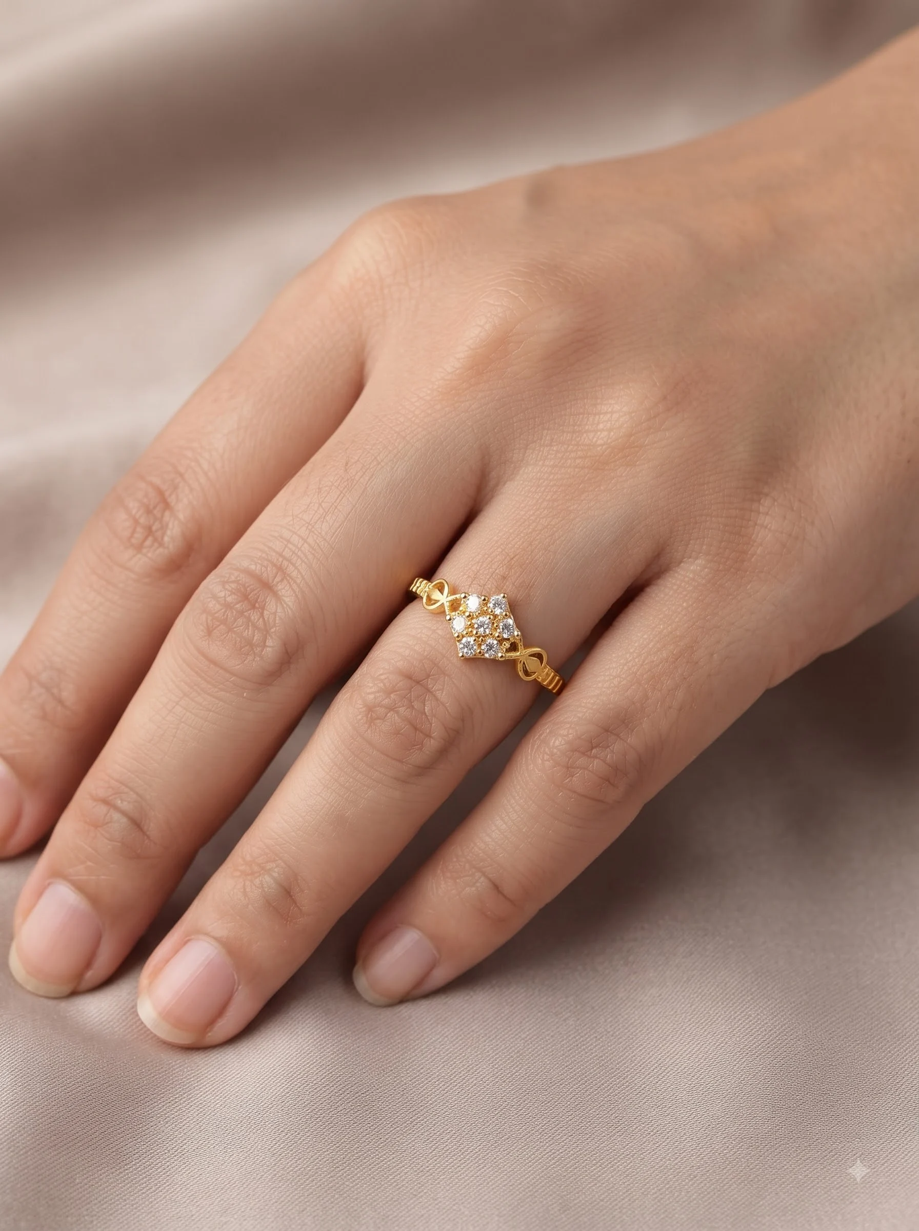 Floral Crystal Gold Ring - Image 2