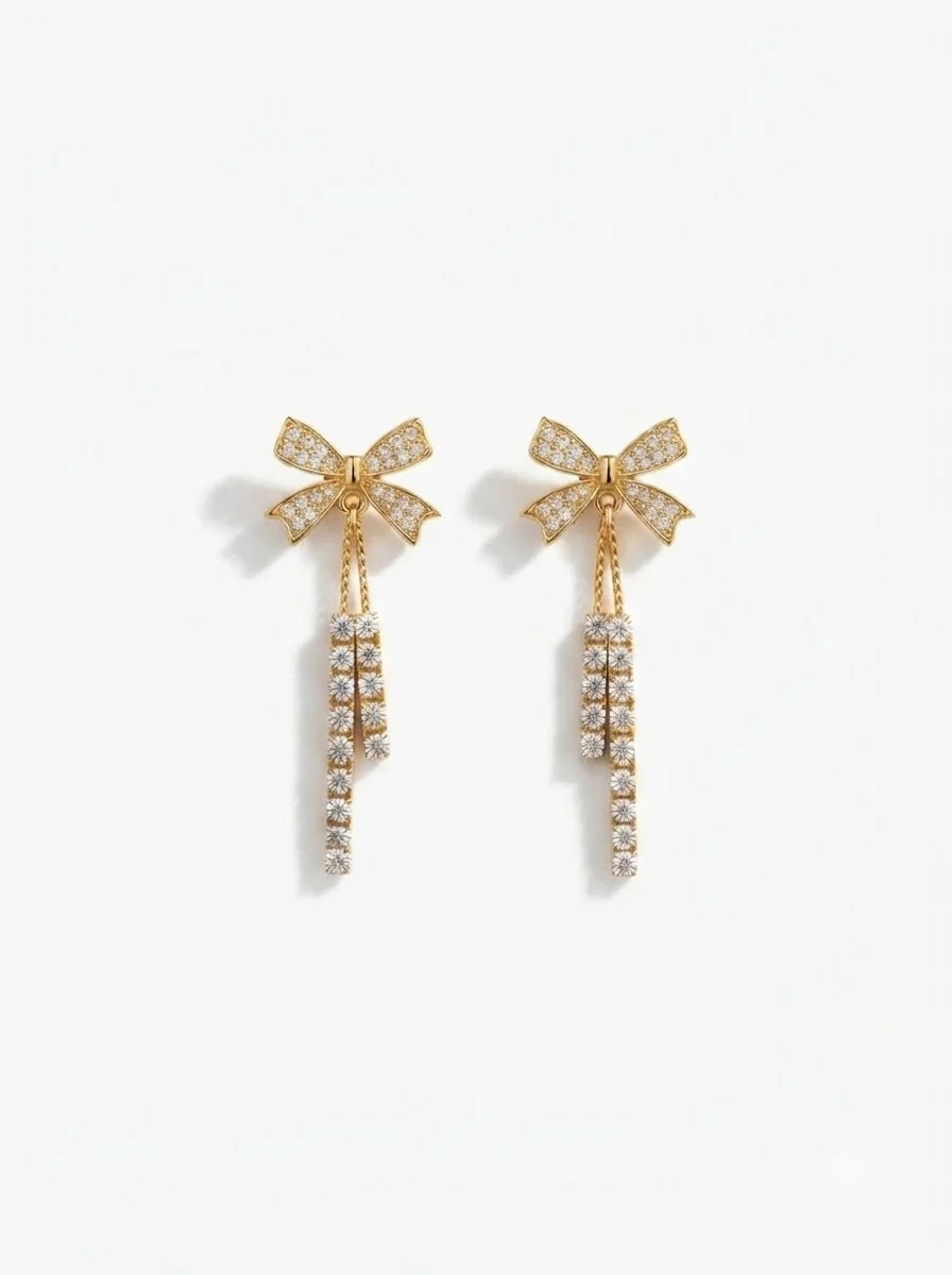 Crystal Bow Drop Earrings - Image 5