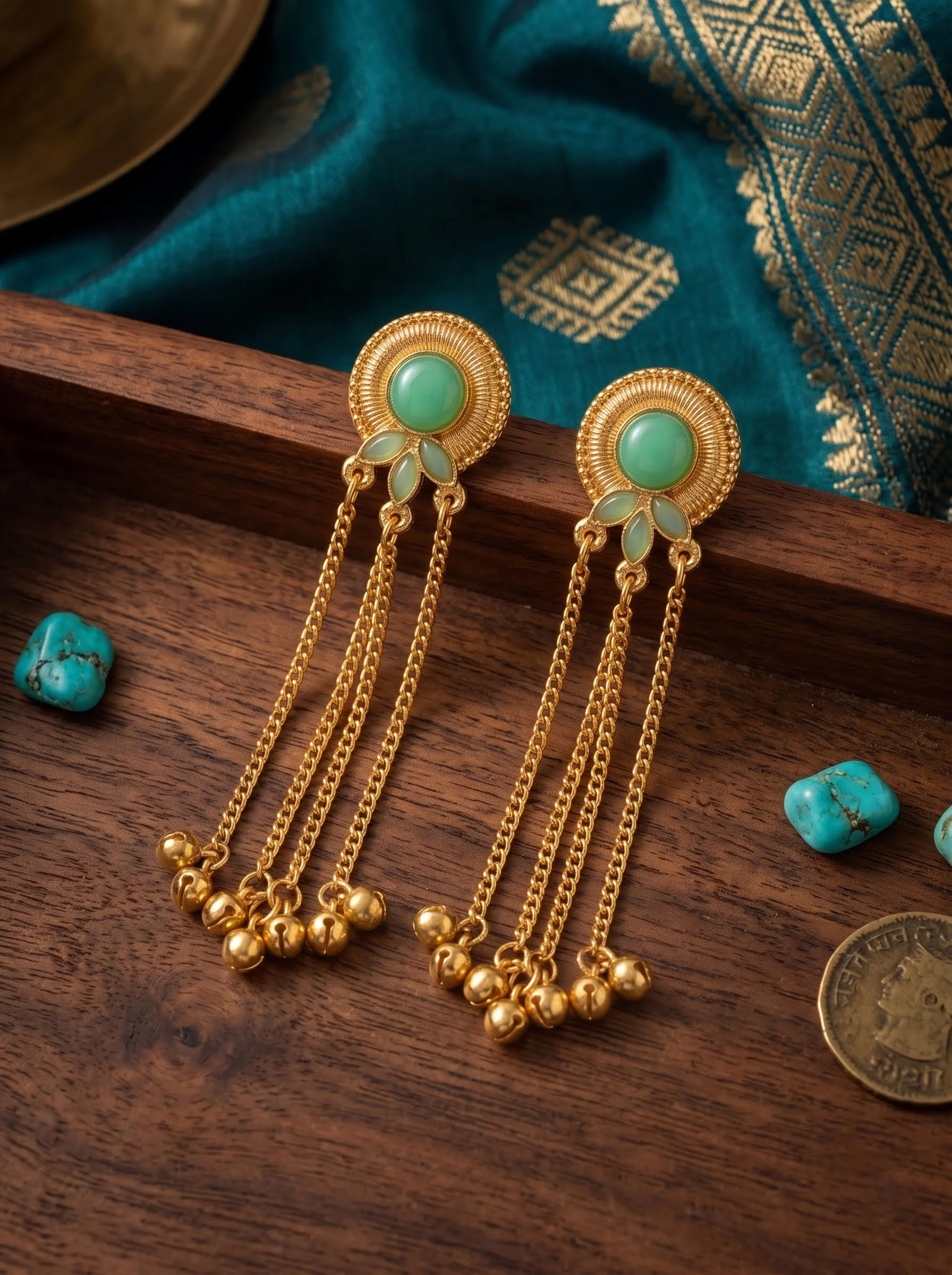 Mint Elegance Cascade Chain Earrings - Image 5