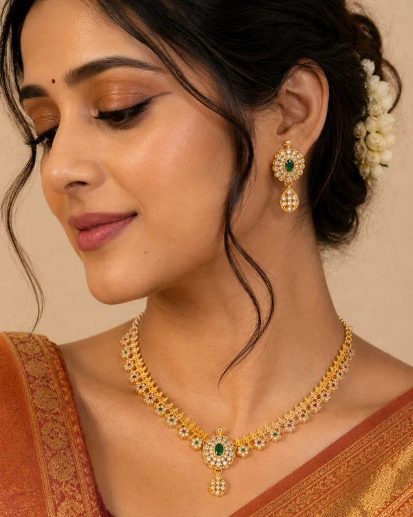 Emerald Floral Gold Necklace Set