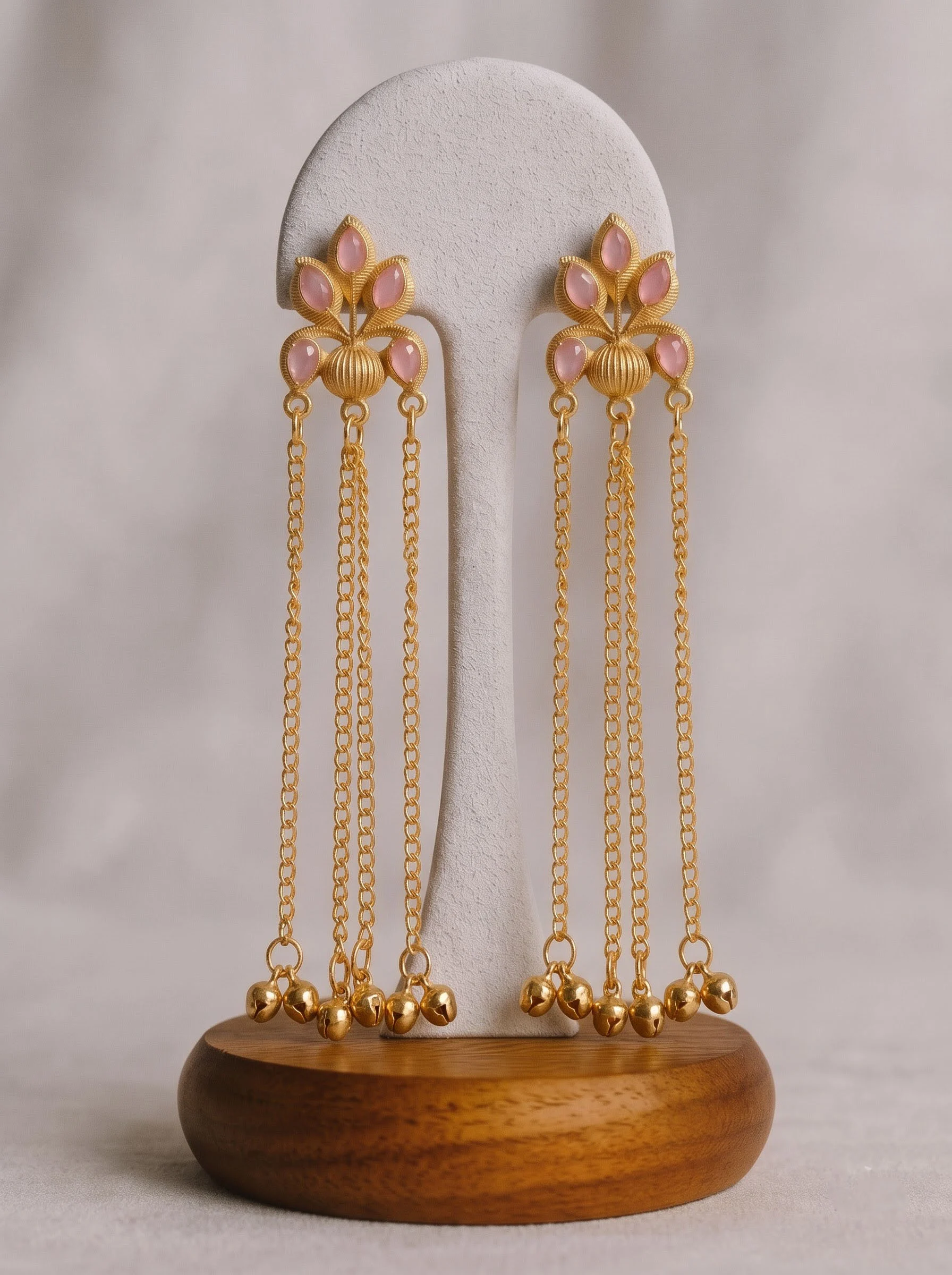 Blush Petal Cascade Chain Earrings - Image 6