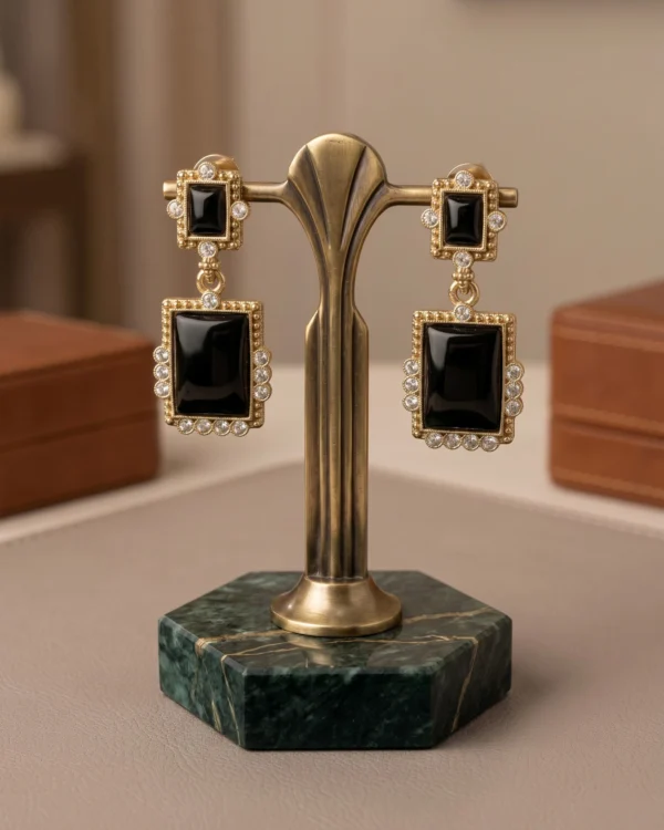 Black Stone Geometric Drop Earrings