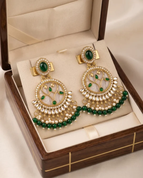 Green Pearl Chandbali Earrings