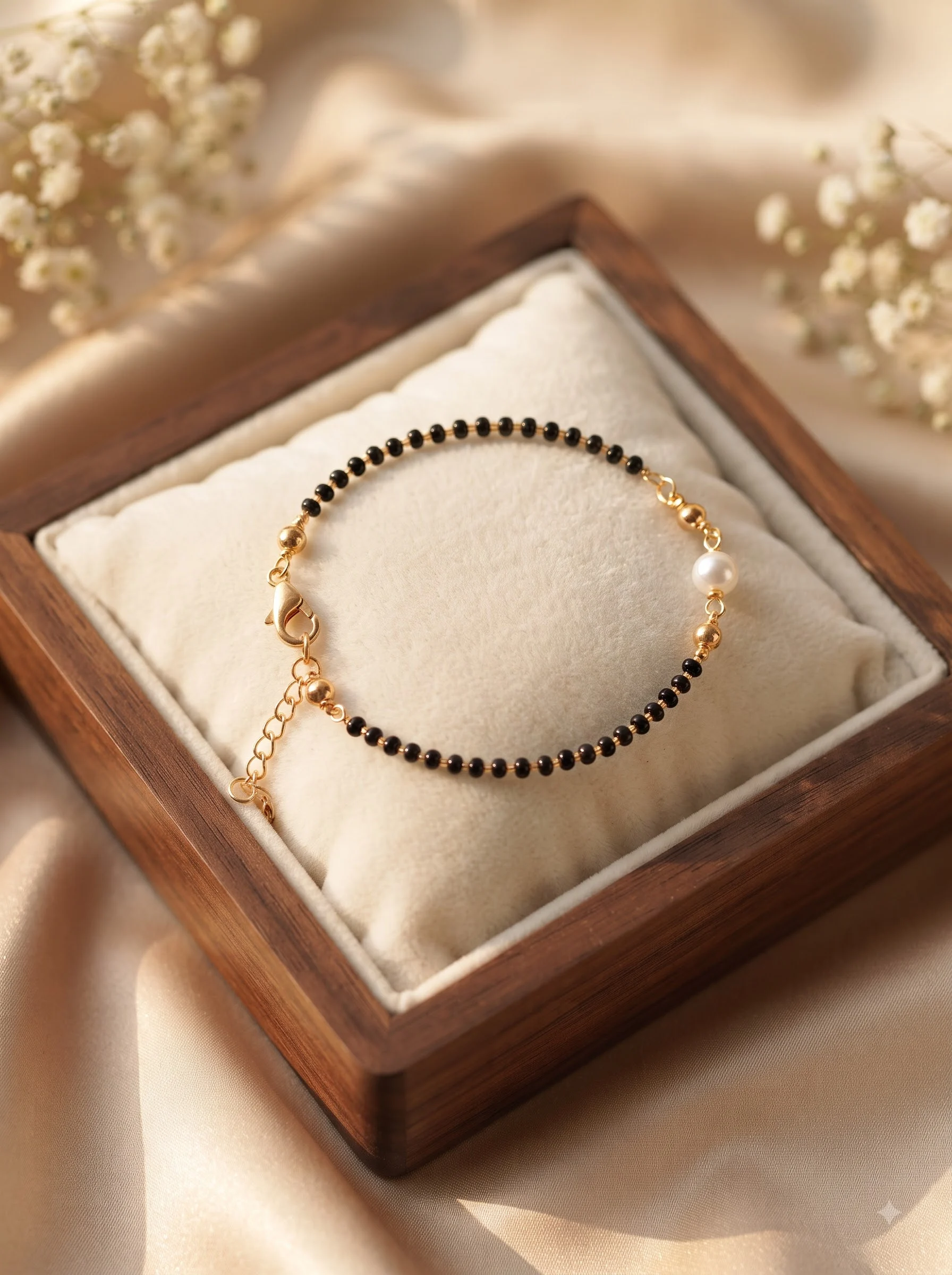 Black Beaded Pearl Charm Bracelet - Image 5