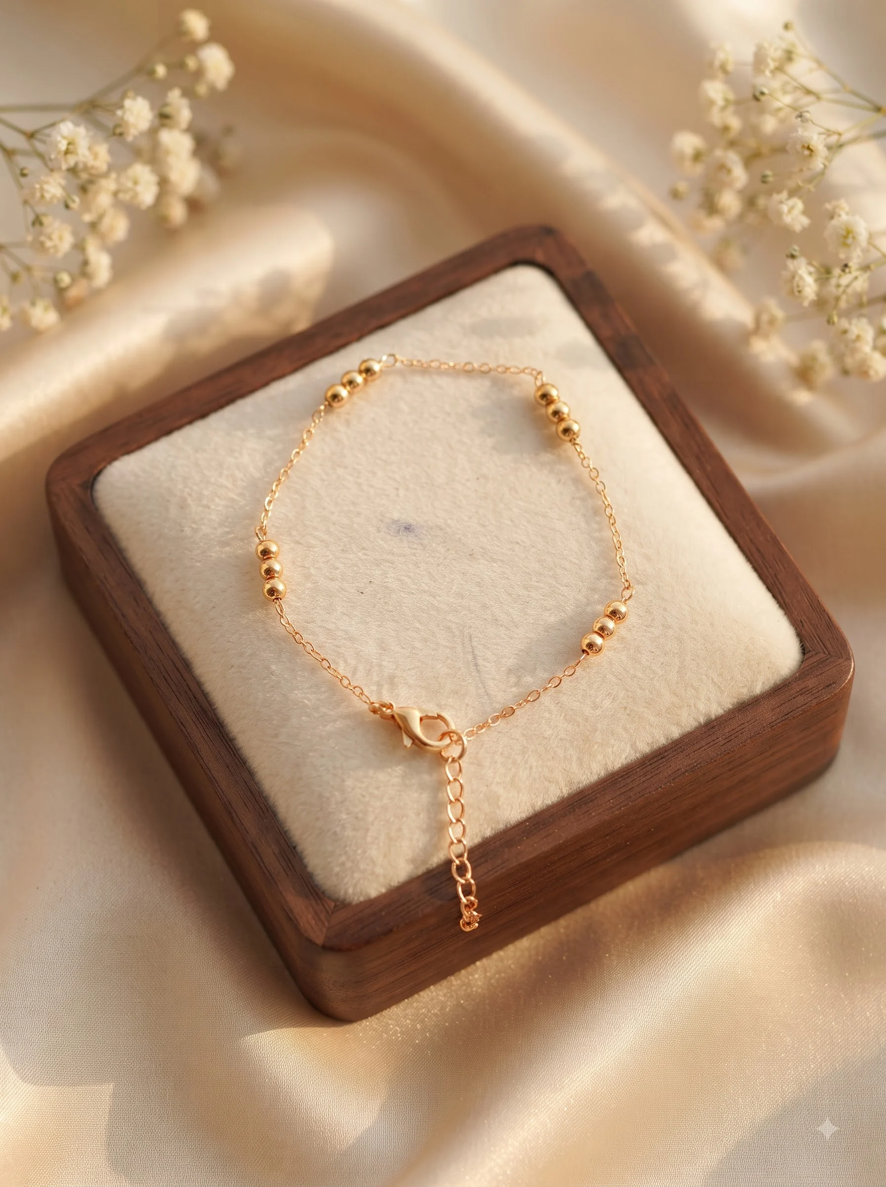 Gold-Tone Beaded Adjustable Chain Bracelet