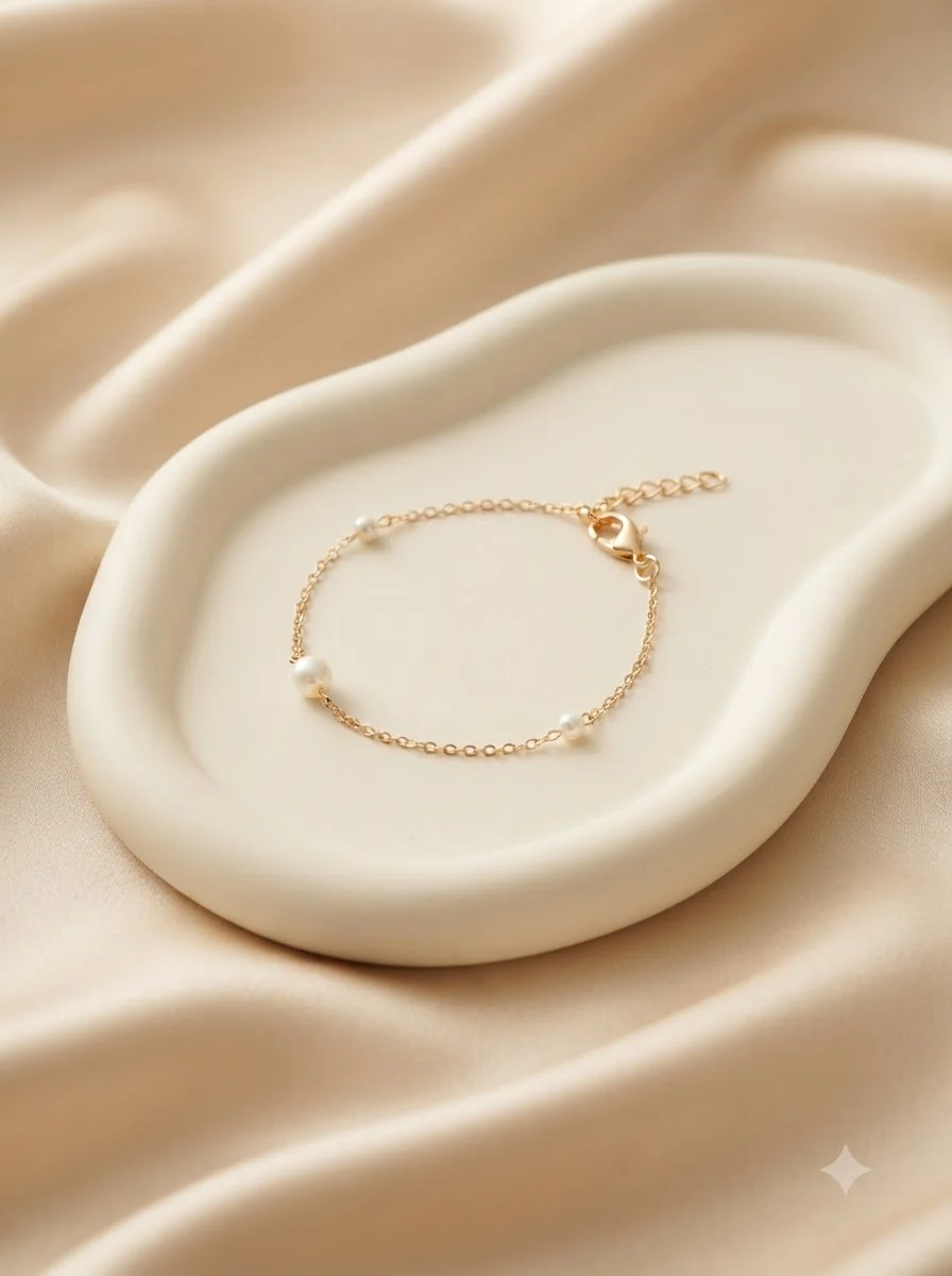 Minimal Gold-Tone Beaded Chain Bracelet - Image 5