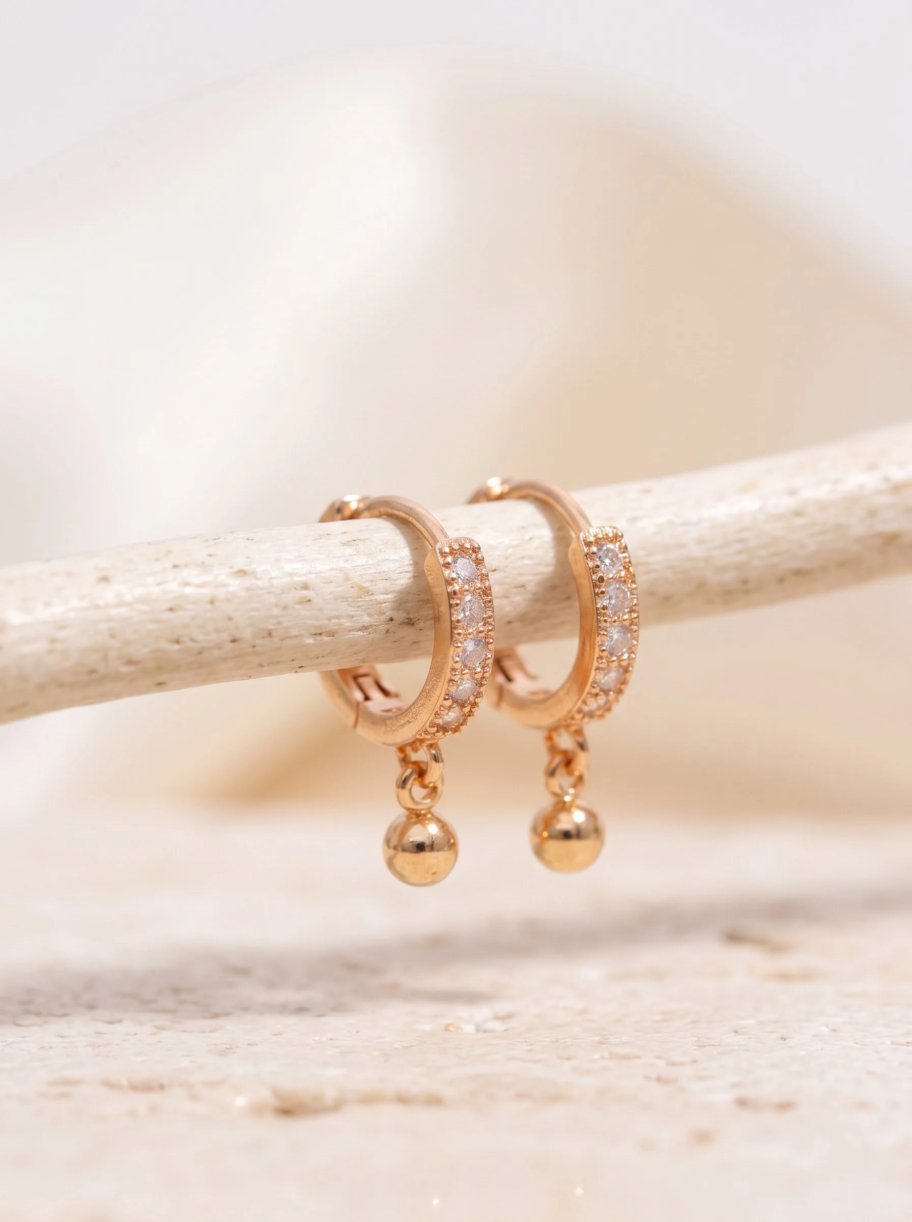 Rose Gold Ball Charm Earrings - Image 3